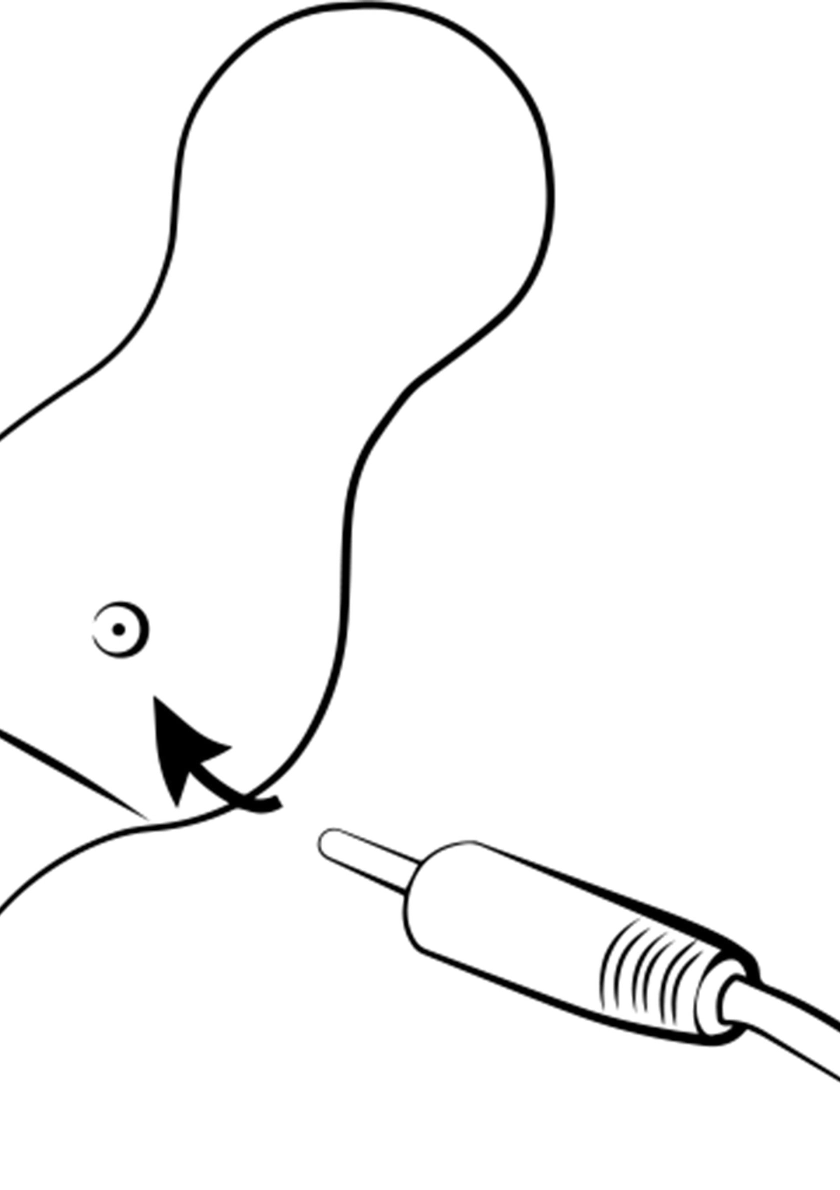Illustration d'un objet et d'une prise audio pour schématiser la connexion.; Illustratie van een object en een audiostekker om de verbinding te schematiseren.; Illustration of an object and an audio plug to schematize the connection.