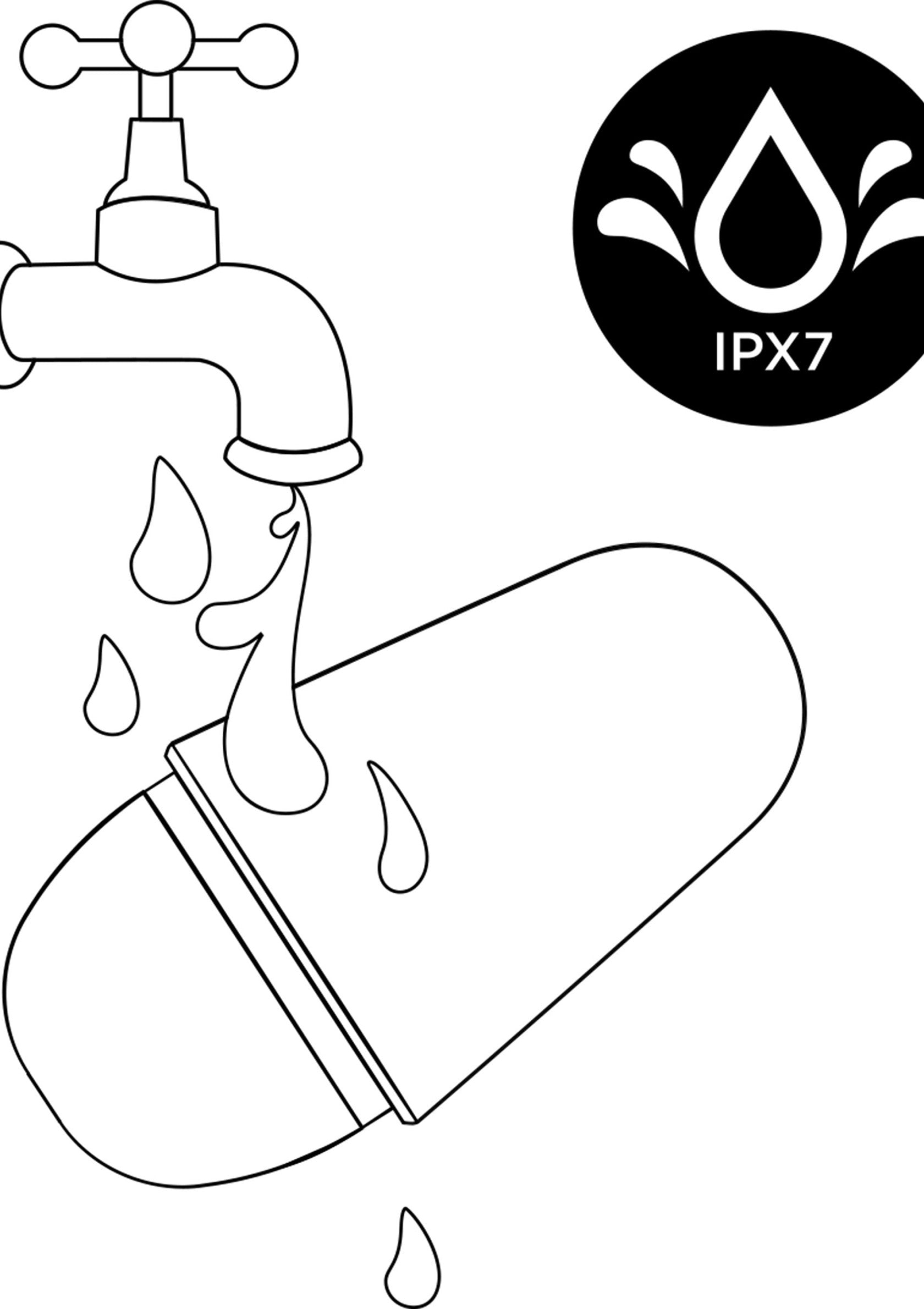Étanche IPX7 : produit résistant à l'immersion dans l'eau, idéal pour une utilisation en milieu humide.; IPX7 waterdicht: product bestand tegen onderdompeling in water, ideaal voor gebruik in een vochtige omgeving.; IPX7 waterproof: product resistant to immersion in water, ideal for use in wet environments.