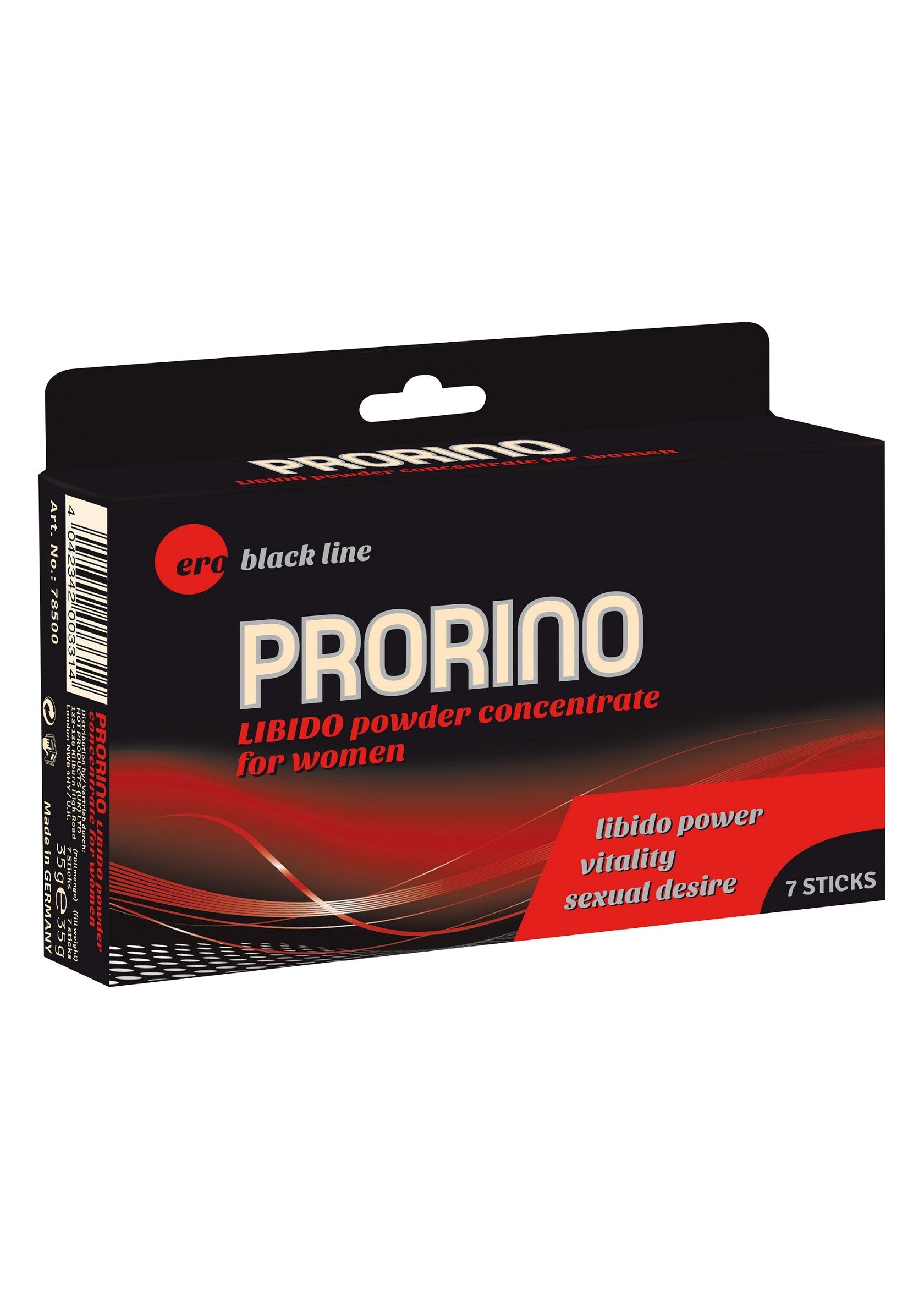 Poudre concentrée de libido Prorino pour femmes, 7 sticks pour plus de désir et de vitalité.; Prorino libido poederconcentraat voor vrouwen, 7 sticks voor meer verlangen en vitaliteit.; Prorino libido powder concentrate for women, 7 sticks for desire and vitality.