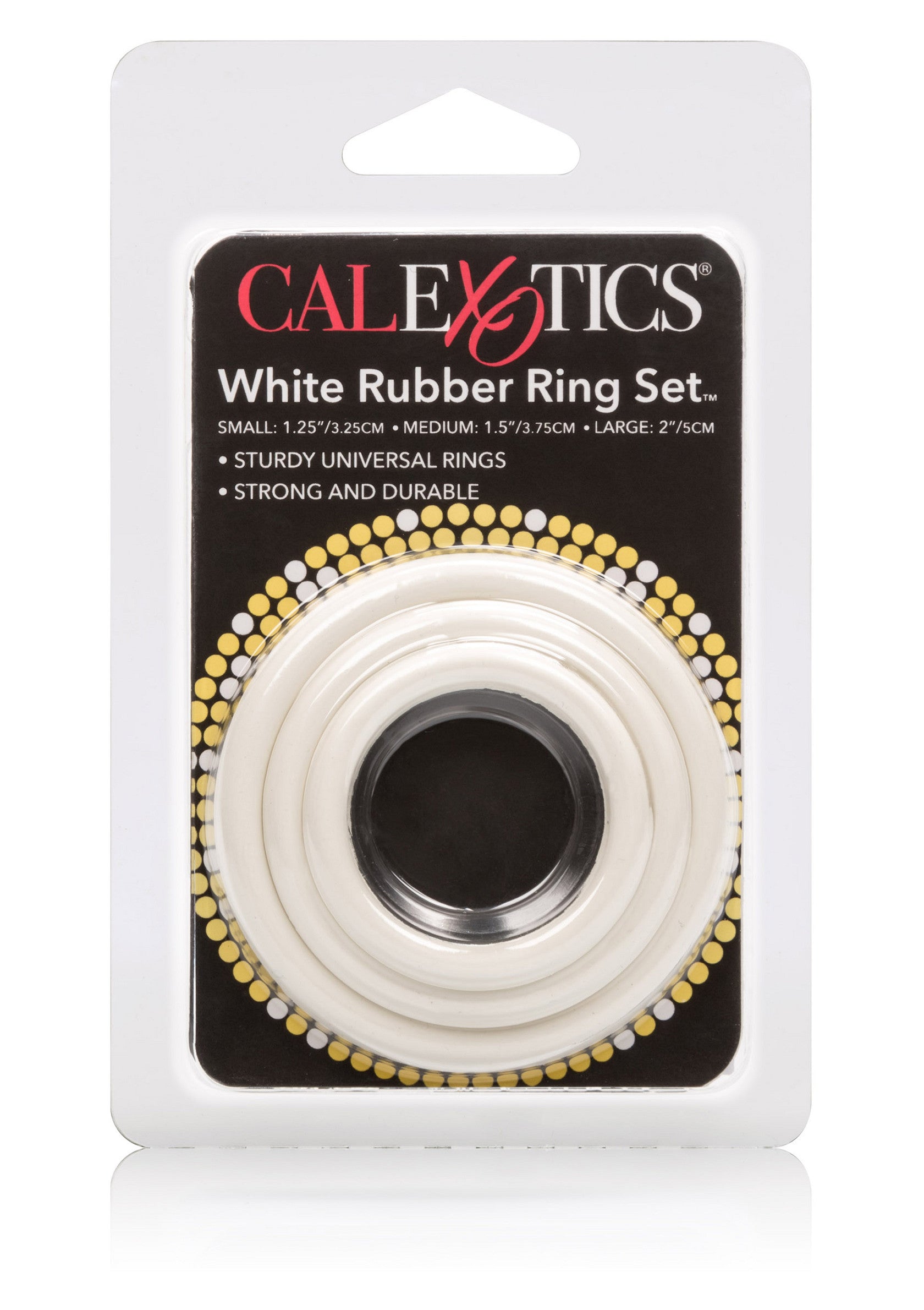 CalExotics Ensemble d'anneaux en caoutchouc blanc. Anneaux résistants et durables.; CalExotics witte rubberen ringenset. Stevige en duurzame ringen.; CalExotics White Rubber Ring Set. Sturdy and durable rings.