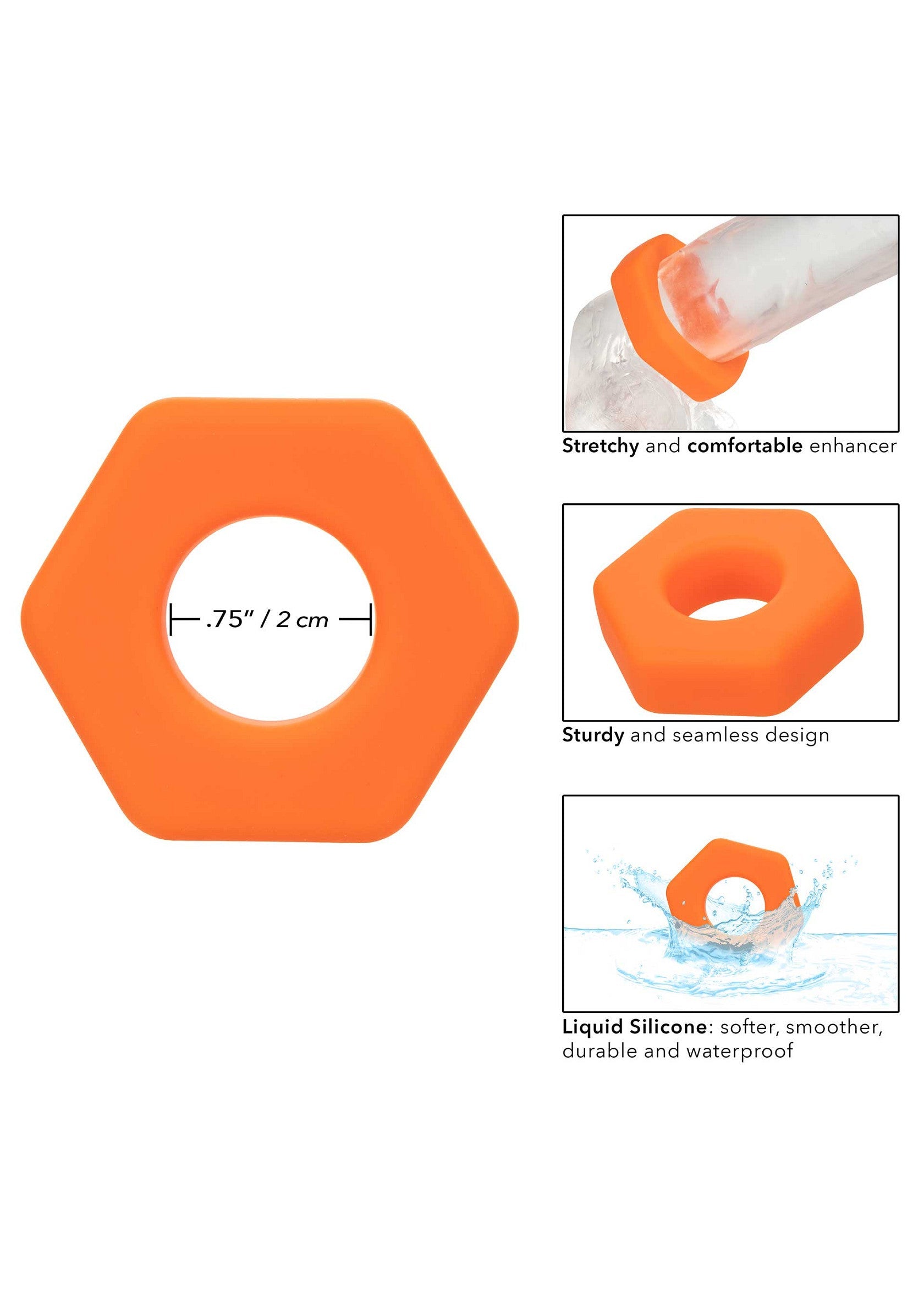 Améliorez votre plaisir avec cet anneau vibrant orange en silicone liquide, extensible et confortable.; Verbeter je plezier met deze oranje vibrerende ring van vloeibare silicone, rekbaar en comfortabel.; Enhance pleasure with this orange liquid silicone vibrating ring, stretchy and comfortable.