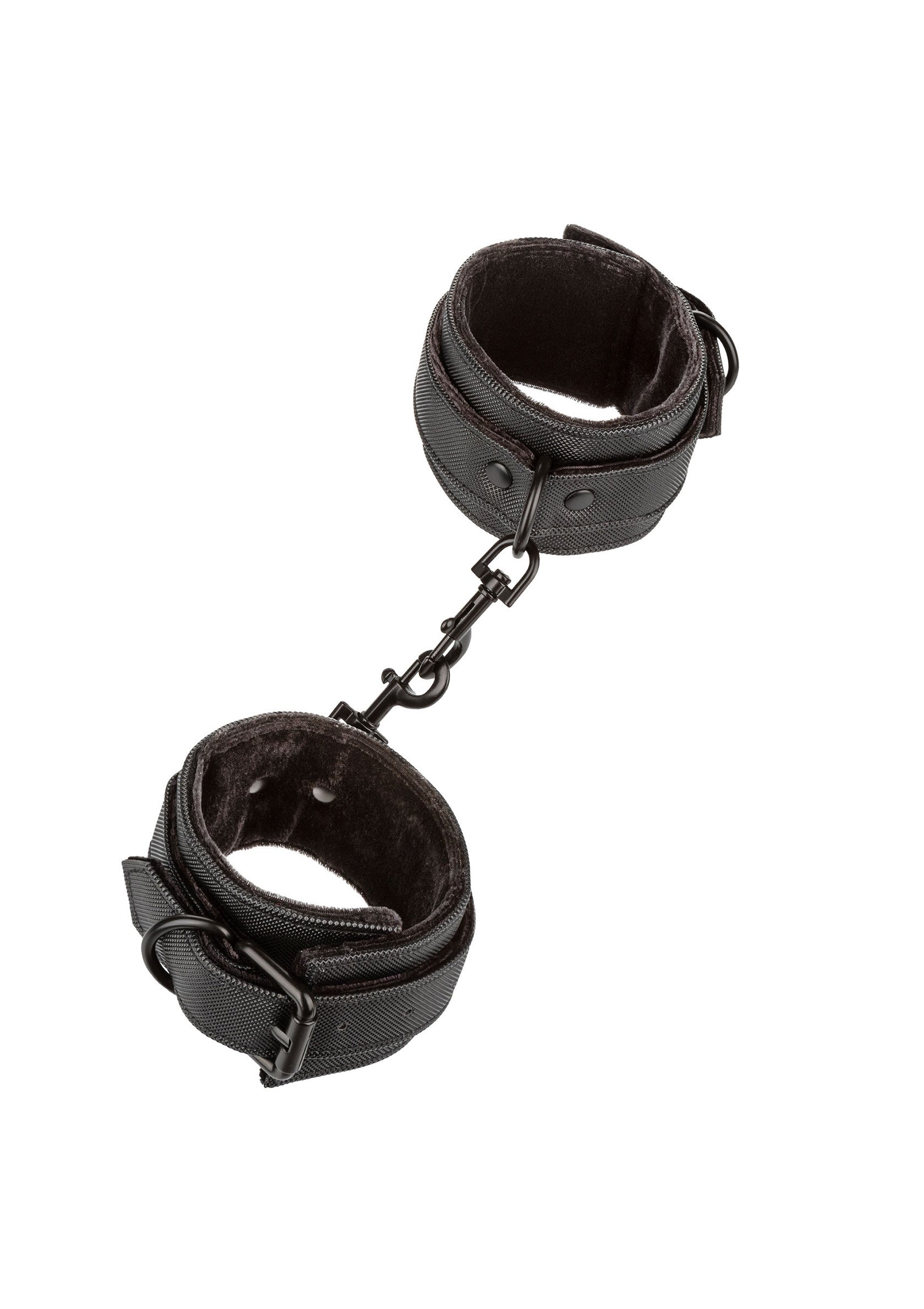 Menottes de luxe en nylon noir rembourré avec chaine. Accessoires érotiques pour adulte; Luxe nylon gevoerde handboeien met ketting. Volwassen erotische accessoires; Luxury nylon padded handcuffs with chain. Adult erotic accessories