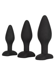 Ensemble de plugs anaux progressifs noirs pour plus de plaisir. Explorez vos limites avec ces plugs de différentes tailles.; Zwarte anale plug set, perfect voor progressieve stimulatie. Ontdek de verschillende maten voor maximaal genot.; Black anal plug set, perfect for progressive pleasure. Explore your limits with these differently sized plugs.