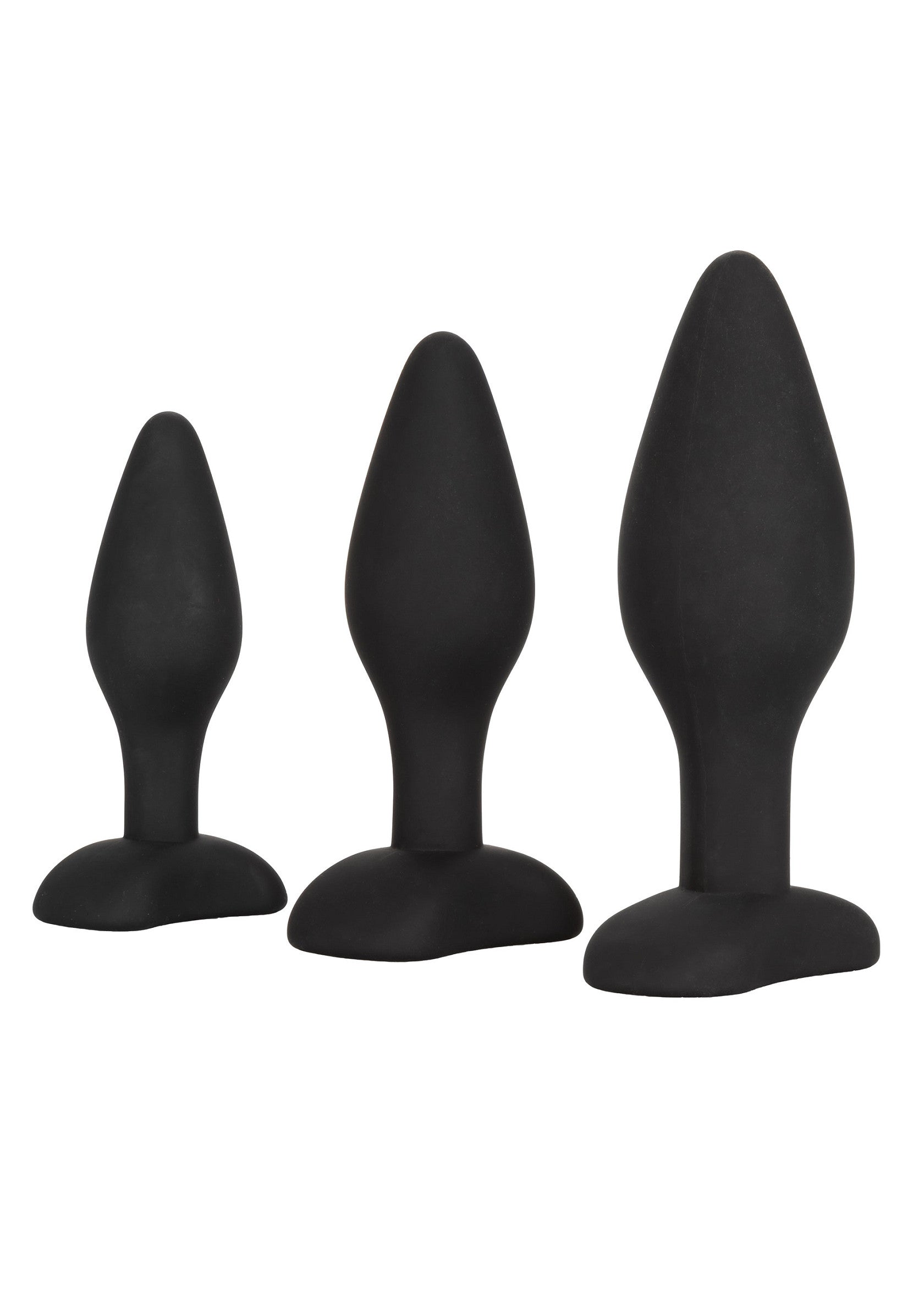 Ensemble de plugs anaux progressifs noirs pour plus de plaisir. Explorez vos limites avec ces plugs de différentes tailles.; Zwarte anale plug set, perfect voor progressieve stimulatie. Ontdek de verschillende maten voor maximaal genot.; Black anal plug set, perfect for progressive pleasure. Explore your limits with these differently sized plugs.
