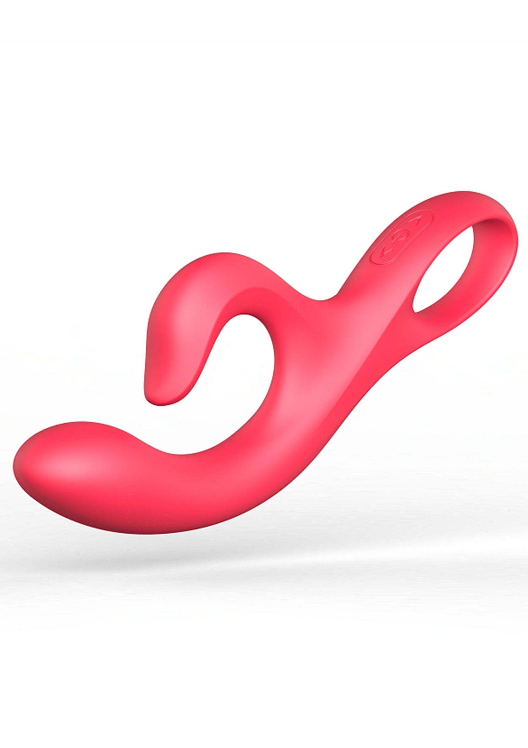 Vibromasseur double stimulation en silicone rose pour un plaisir intense et varié.; Roze siliconen dubbele stimulator voor intens en gevarieerd plezier.; Pink silicone dual stimulator for intense and varied pleasure.
