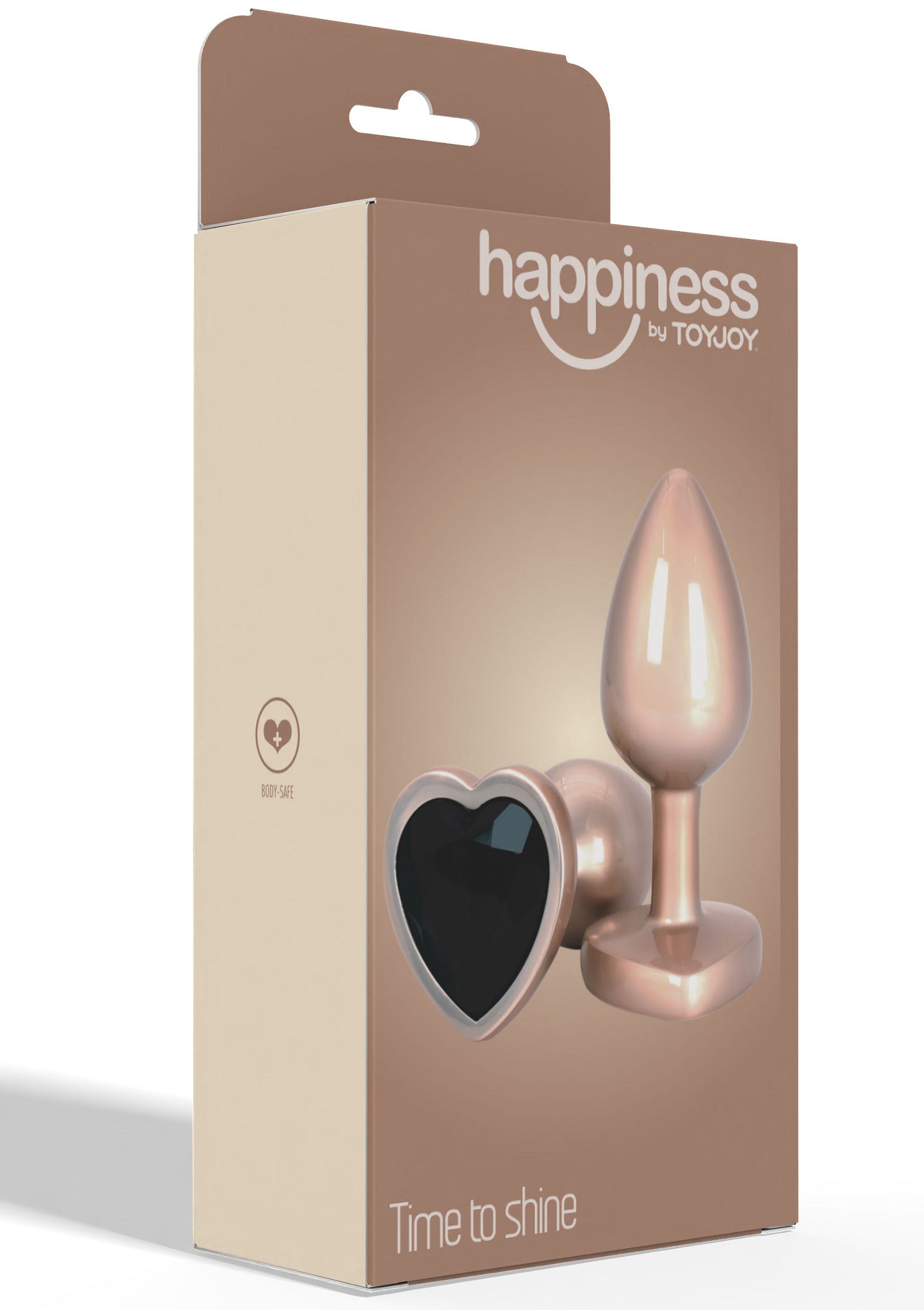 Happiness by ToyJoy: Plug anal en forme de cœur noir. "Time to shine".; Happiness by ToyJoy: Anaalplug met zwarte hartvorm. "Time to shine".; Happiness by ToyJoy: Butt plug with black heart shape. "Time to shine".