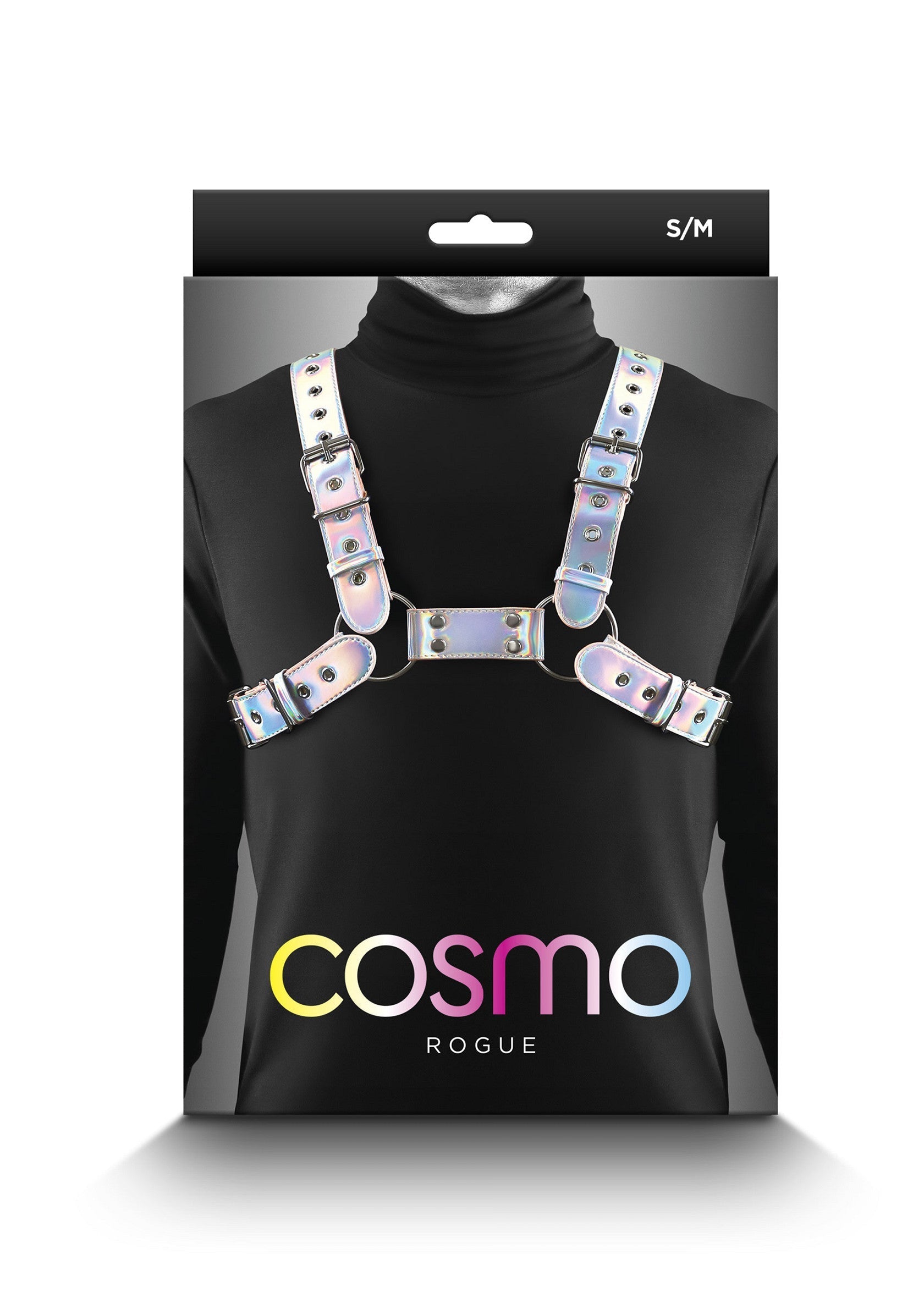 Harnais Cosmo Rogue holographique taille S/M. Accessoire de mode audacieux pour un look unique et tendance.; Cosmo Rogue holografisch harnas maat S/M. Een gedurfd modeaccessoire voor een unieke en trendy look.; Cosmo Rogue holographic harness size S/M. A daring fashion accessory for a unique and trendy look.