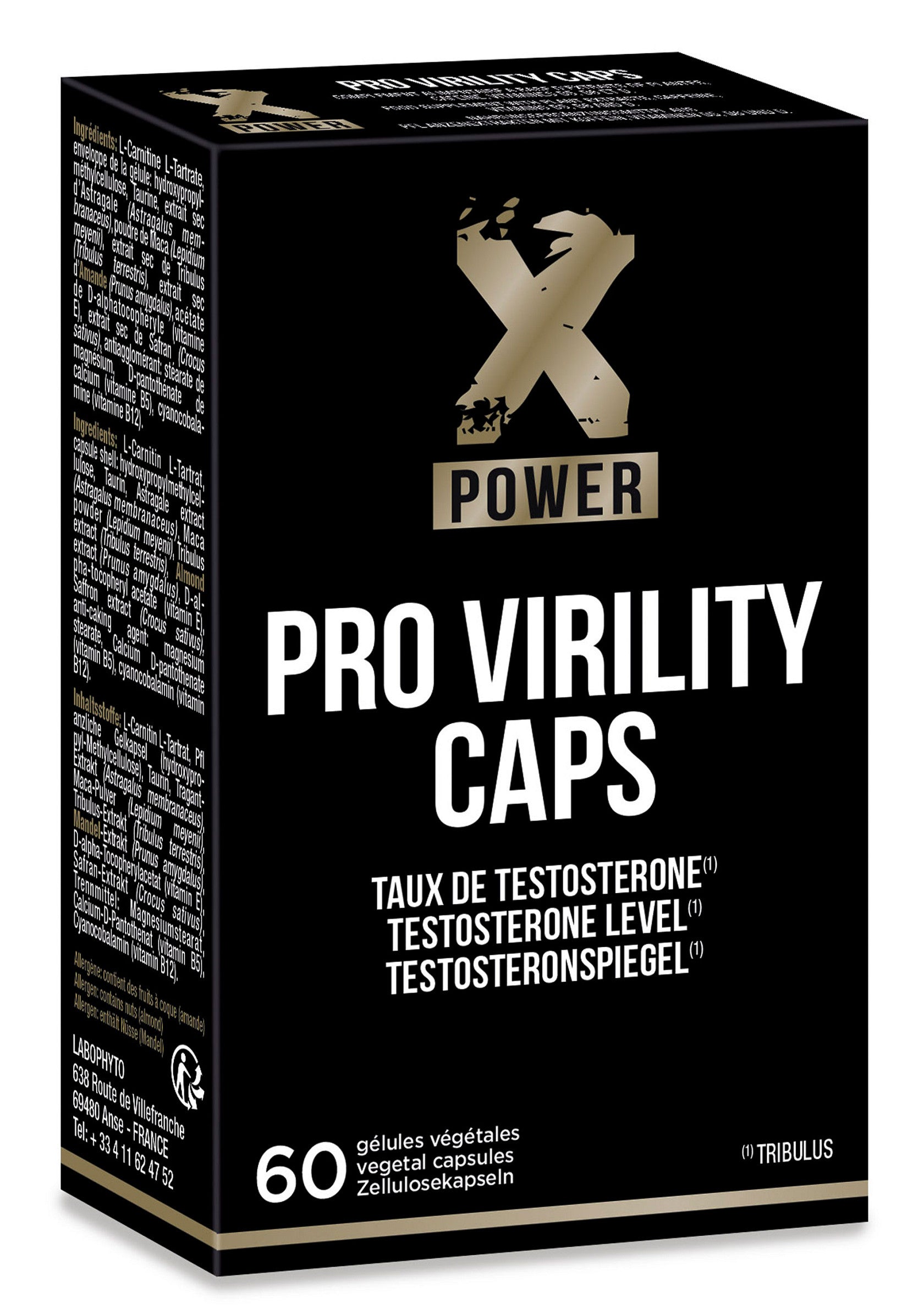 Pro Virility Caps, complément alimentaire pour booster la testostérone. 60 gélules.; Pro Virility Caps, voedingssupplement ter ondersteuning van testosteron. 60 capsules.; Pro Virility Caps, dietary supplement to boost testosterone. 60 capsules.
