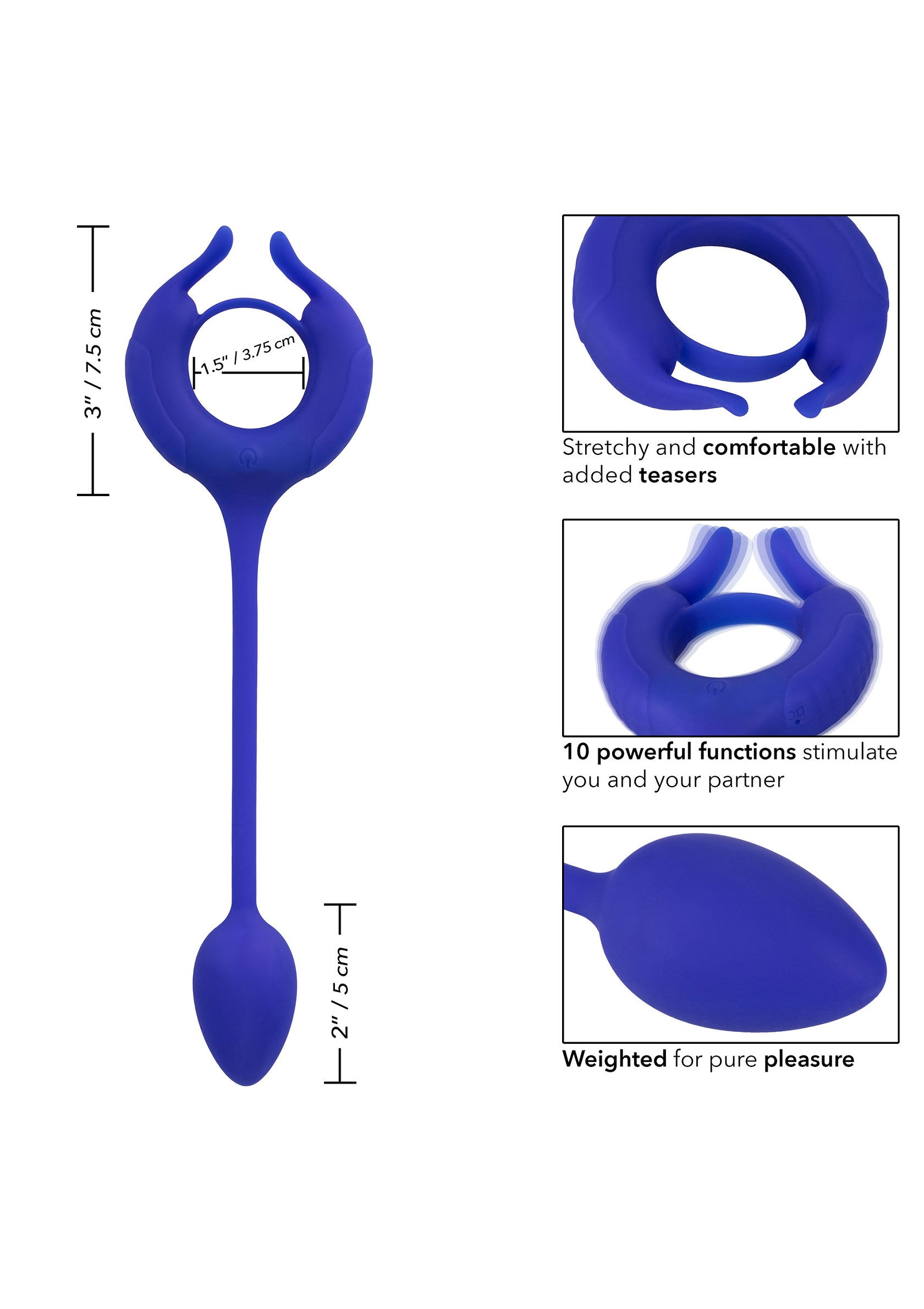 Anneau pénien vibrant et plug anal lesté pour un plaisir intense. Stimulation garantie pour vous et votre partenaire.; Vibrerende penisring en verzwaarde anale plug voor intens genot. Gegarandeerde stimulatie voor jou en je partner.; Vibrating cock ring and weighted anal plug for intense pleasure. Guaranteed stimulation for you and your partner.