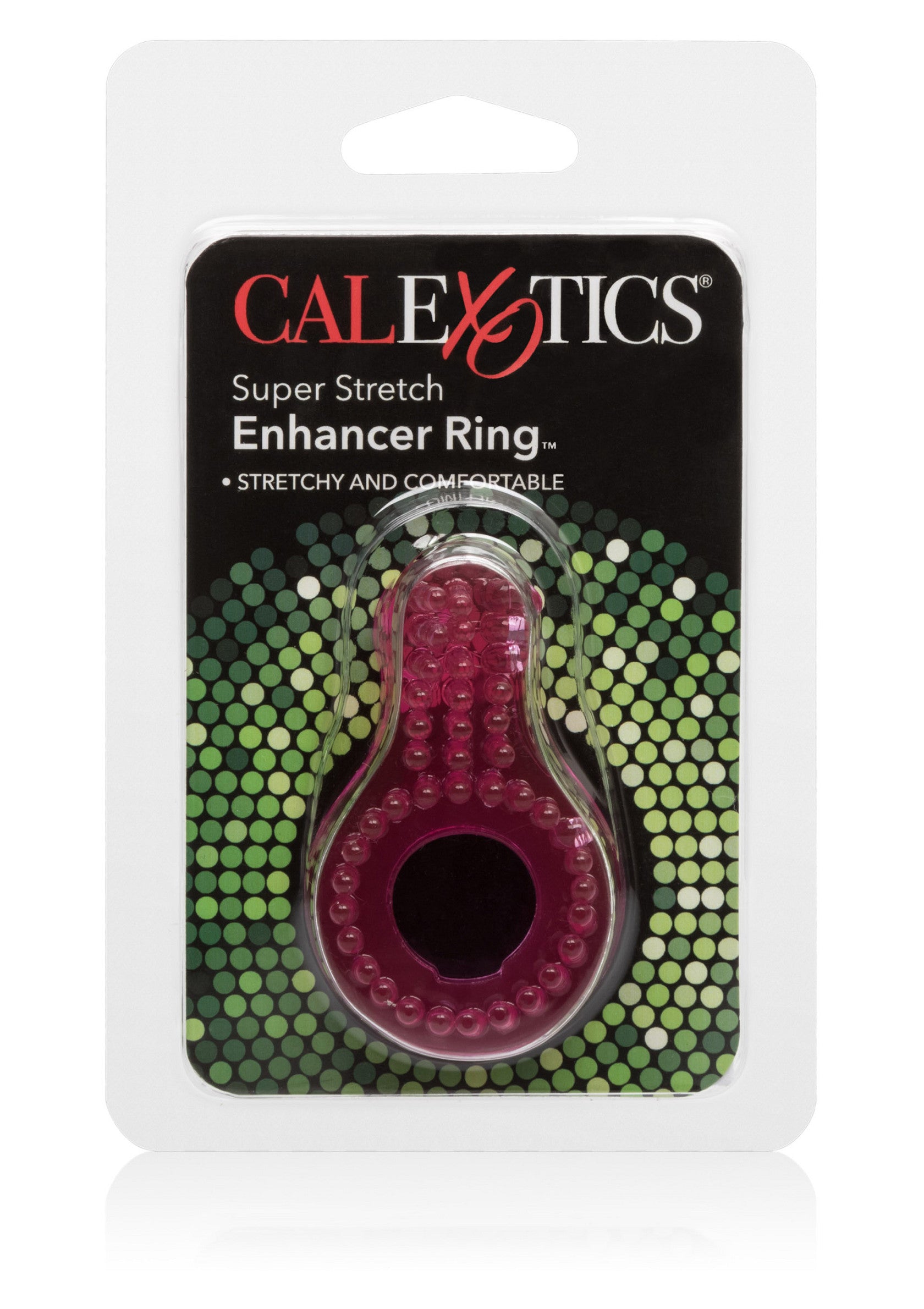 Anneau pénien CalExotics Super Stretch pour une érection plus forte et durable. Confortable et extensible.; CalExotics Super Stretch penisring voor een sterkere, langdurige erectie. Rekbaar en comfortabel.; CalExotics Super Stretch enhancer ring for a stronger, longer-lasting erection. Stretchy and comfortable.