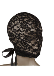 Cagoule en dentelle noire avec ruban. Accessoire de mode élégant et mystérieux.; Zwarte kanten bivakmuts met lint. Stijlvol en mysterieus modeaccessoire.; Black lace balaclava with ribbon. Stylish and mysterious fashion accessory.