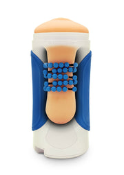 Manchon de masturbation texturé avec boules bleues pour une expérience intense. Découvrez le plaisir ultime.; Getextureerde masturbator mouw met blauwe balletjes voor een intense ervaring. Ontdek ultiem genot.; Textured masturbator sleeve with blue balls for an intense experience. Discover ultimate pleasure.