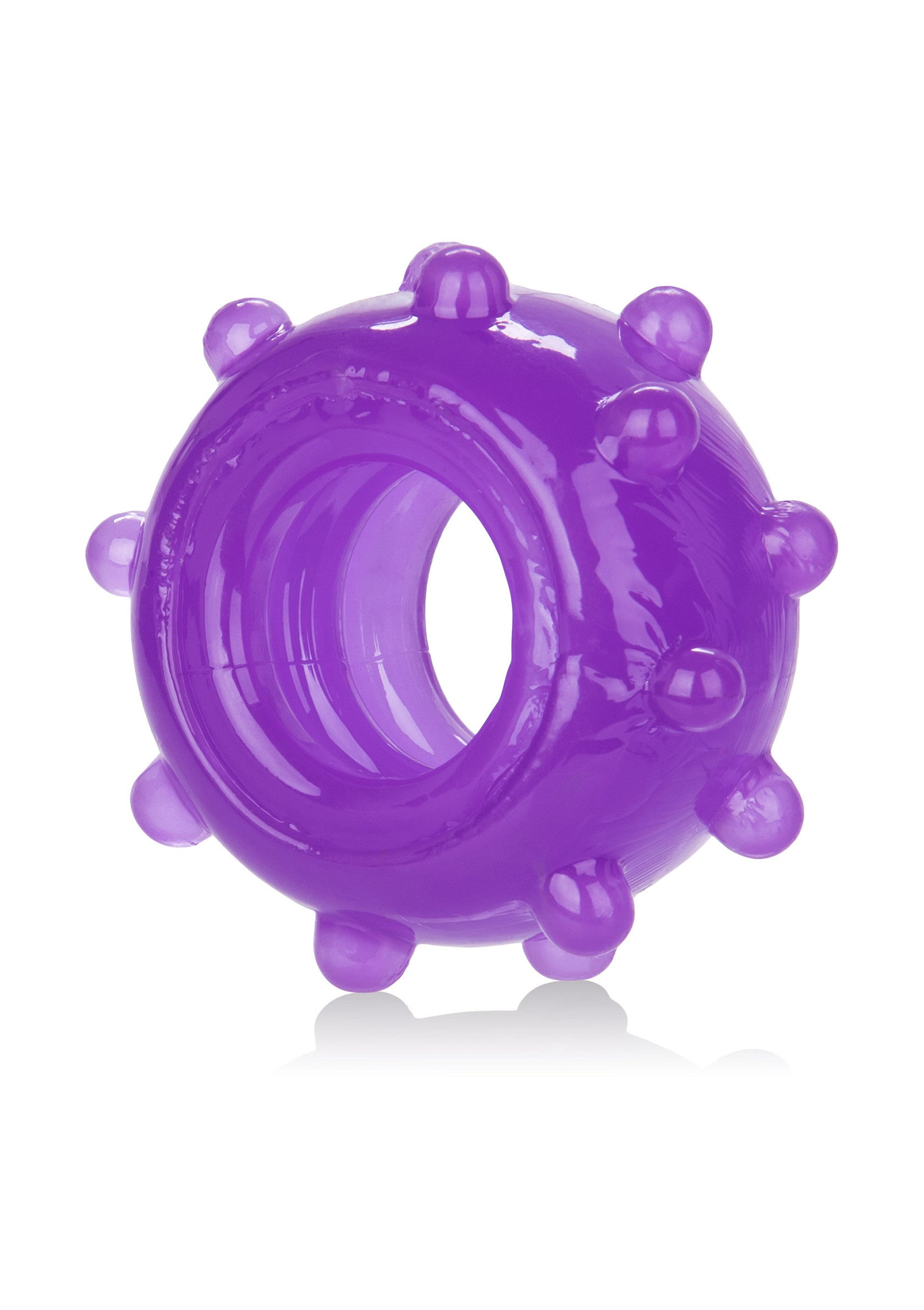 Anneau pénien violet avec picots pour plus de plaisir. Jouet érotique pour couples.; Paarse penisring met noppen voor extra plezier. Erotisch speeltje voor koppels.; Purple cock ring with bumps for added pleasure. Erotic toy for couples.