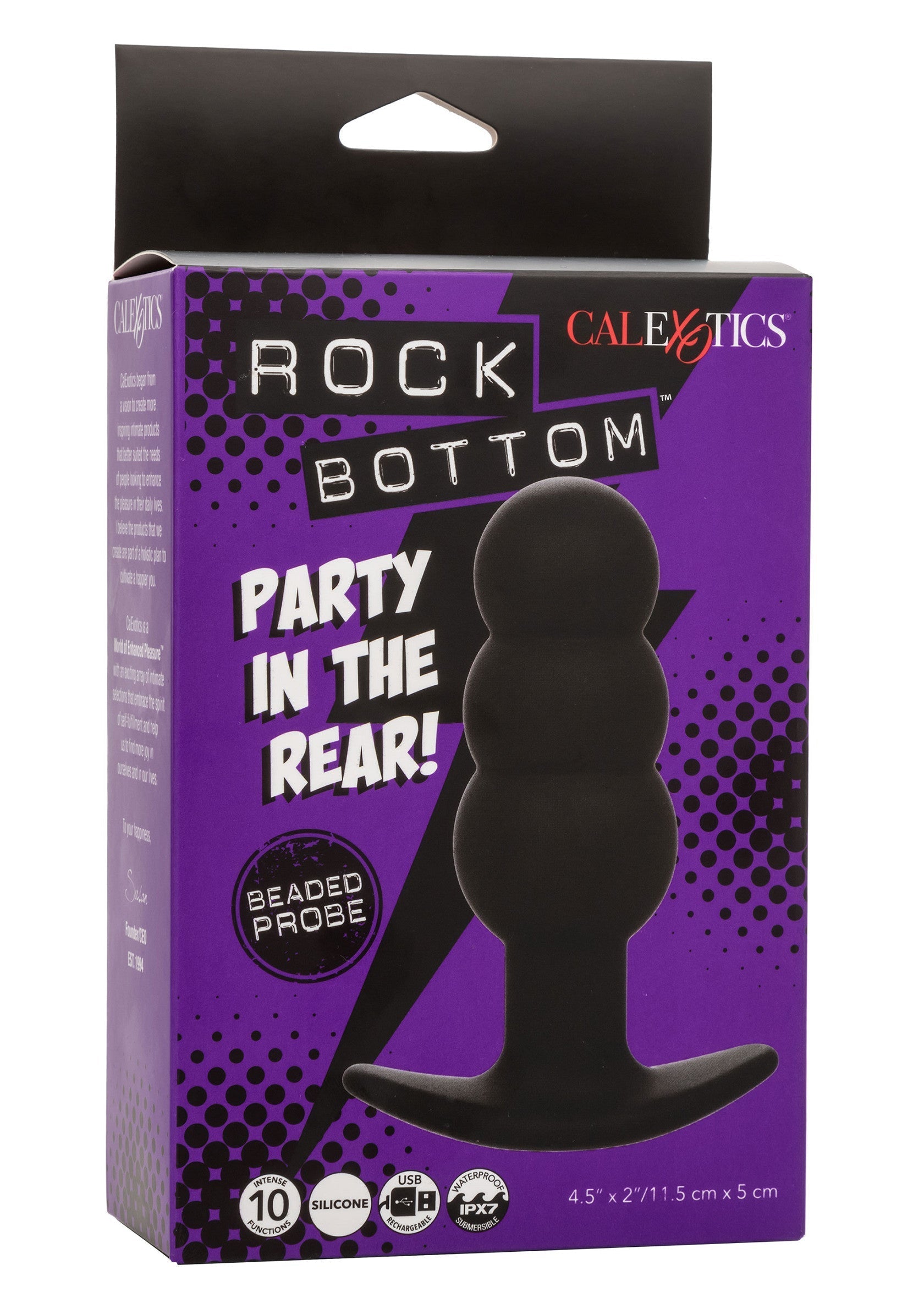 Plug anal CalExotics Rock Bottom 'Party in the Rear', noir, pour des sensations intenses et un plaisir ultime. Découvrez le plaisir!; CalExotics Rock Bottom 'Party in the Rear' buttplug, zwart, voor intense sensaties en ultiem plezier. Ontdek het genot!; CalExotics Rock Bottom 'Party in the Rear' anal plug, black, for intense sensations and ultimate pleasure. Discover the fun!