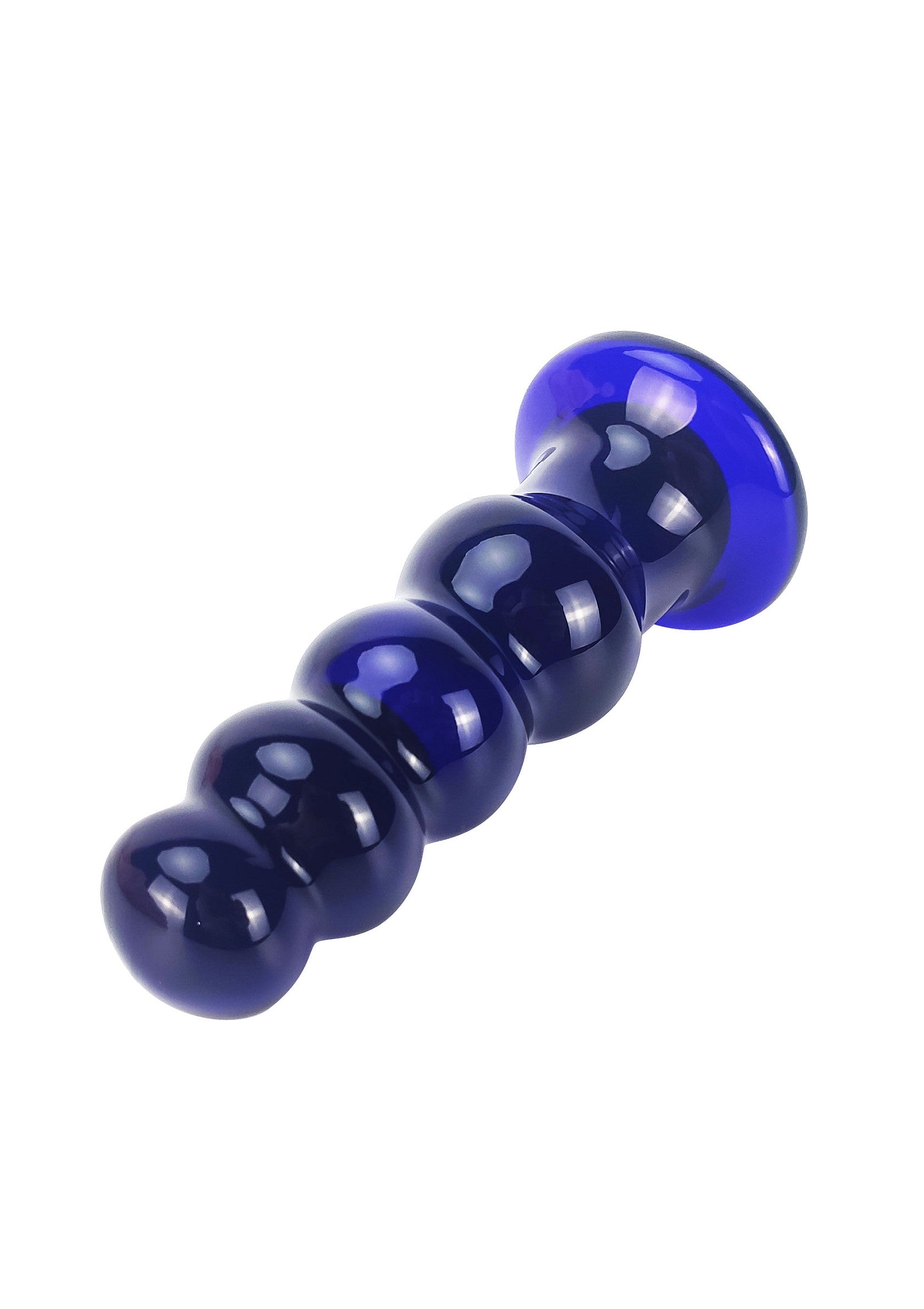 Plug anal en verre bleu lisse avec plusieurs perles pour le plaisir; Gladde blauwe glazen buttplug met meerdere kralen voor plezier; Smooth blue glass butt plug with multiple beads for pleasure