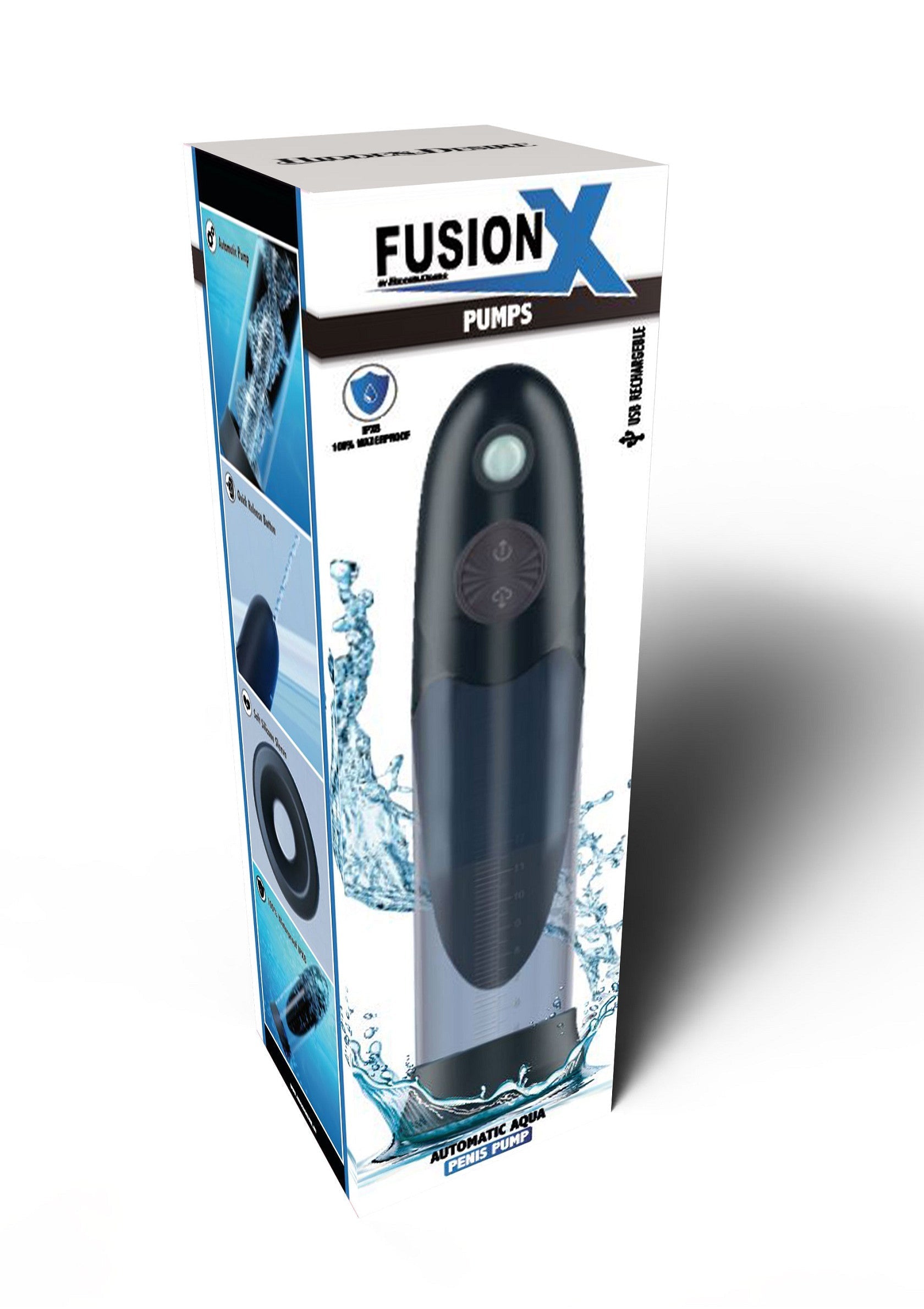 Pompe automatique Aqua Penis Fusion X. Améliorez votre plaisir avec ce dispositif innovant. Rechargeable par USB et étanche.; Fusion X automatische Aqua Penis Pomp. Verbeter uw plezier met dit innovatieve apparaat. USB oplaadbaar en waterdicht.; Fusion X Automatic Aqua Penis Pump. Enhance your pleasure with this innovative device. USB rechargeable and waterproof.