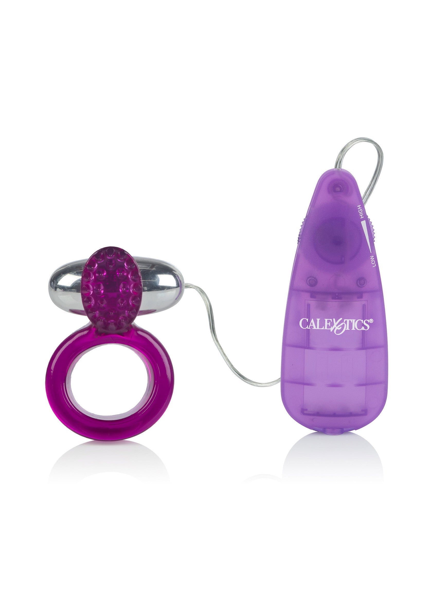 Anneau vibrant violet CalExotics avec télécommande. Plaisir intense et contrôlé.; Paarse vibrerende ring van CalExotics met afstandsbediening. Intens en gecontroleerd plezier.; Purple vibrating cock ring by CalExotics with remote control. Intense & controlled pleasure.