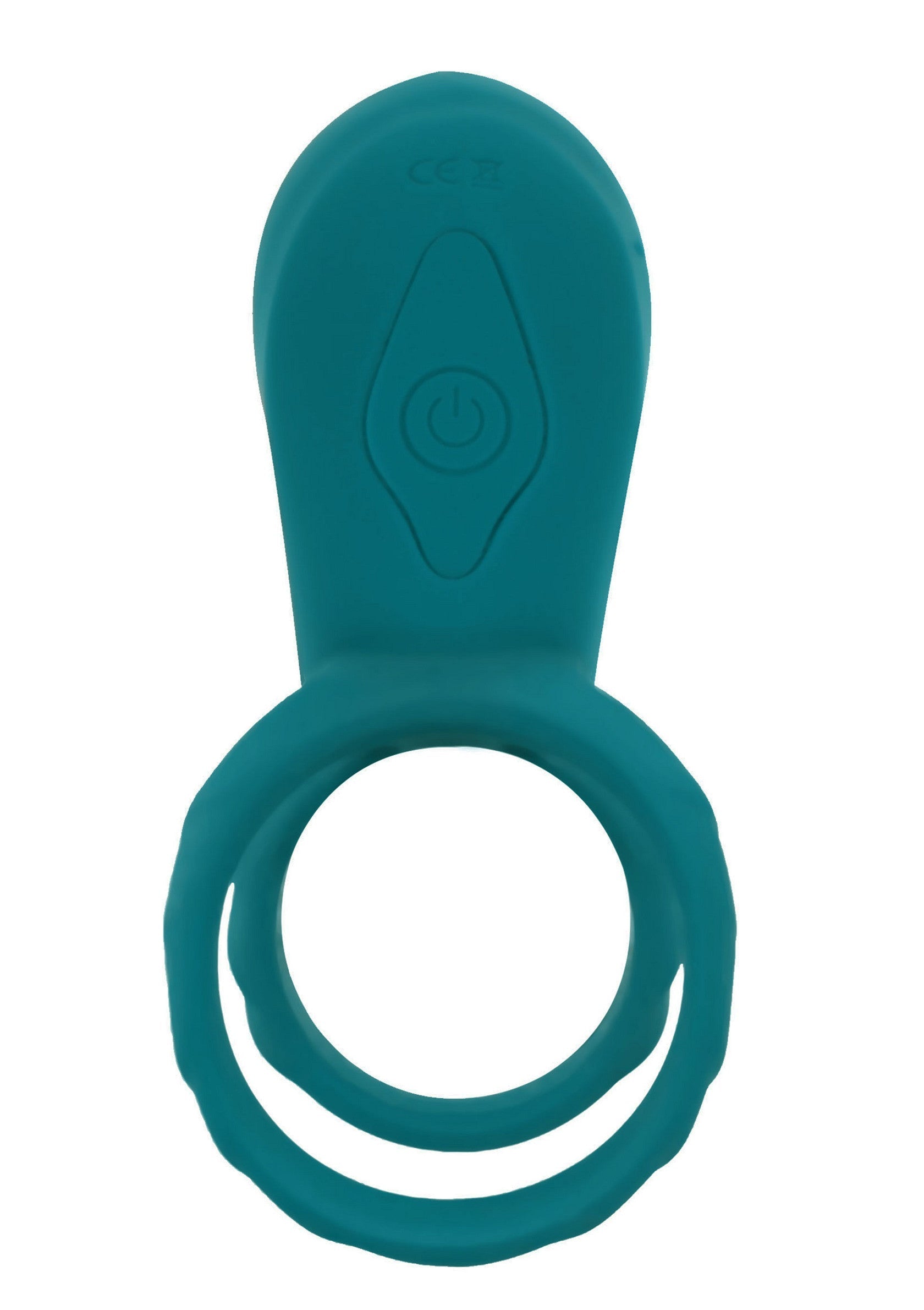 Anneau vibrant turquoise pour plus de plaisir. Jouet pour adultes.; Turquoise vibrerende ring voor extra plezier. Speeltje voor volwassenen.; Teal vibrating cock ring for extra pleasure. Adult toy.