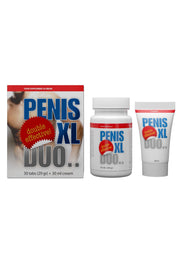 Penis XL Duo: Complément alimentaire et crème pour hommes. Double action pour de meilleurs résultats.; Penis XL Duo: Voedingssupplement en crème voor mannen. Dubbele werking voor betere resultaten.; Penis XL Duo: Food supplement & cream for men. Double effective for better results.