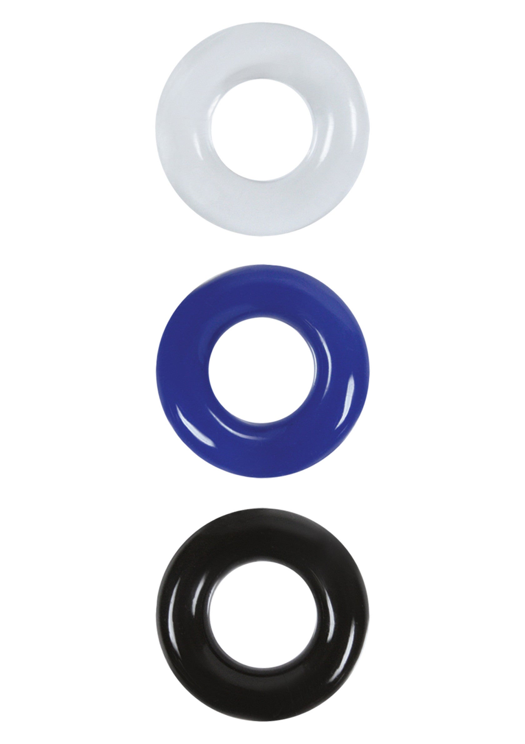 Anneaux en silicone de différentes couleurs : blanc, bleu et noir. Accessoires polyvalents et résistants.; Siliconen ringen in diverse kleuren: wit, blauw en zwart. Veelzijdige en duurzame accessoires.; Silicone rings in various colors: white, blue, and black. Versatile and durable accessories.