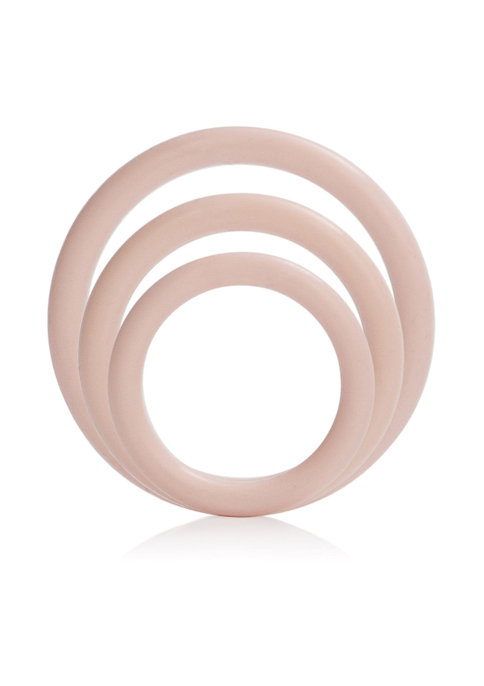 Ensemble de trois anneaux décoratifs en résine rose pâle pour la maison.; Set van drie decoratieve ringen in lichtroze hars voor in huis.; Set of three decorative rings in light pink resin for the home.