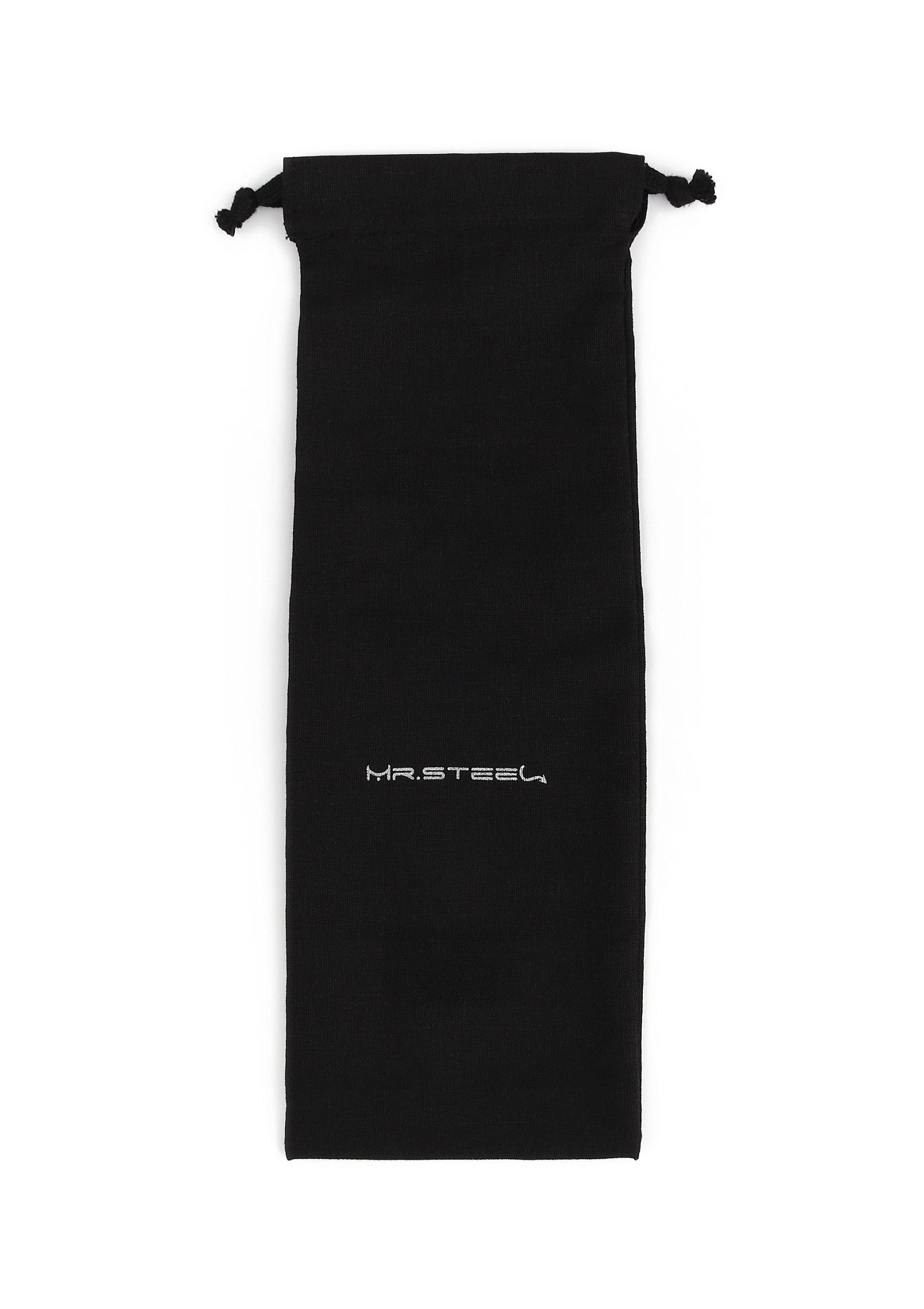 Pochette noire Mr. Steel à cordon de serrage. Idéal pour protéger vos accessoires avec style et discrétion.; Zwart Mr. Steel zakje met trekkoord. Ideaal om uw accessoires stijlvol en discreet te beschermen.; Black Mr. Steel drawstring pouch. Ideal for protecting your accessories with style and discretion.