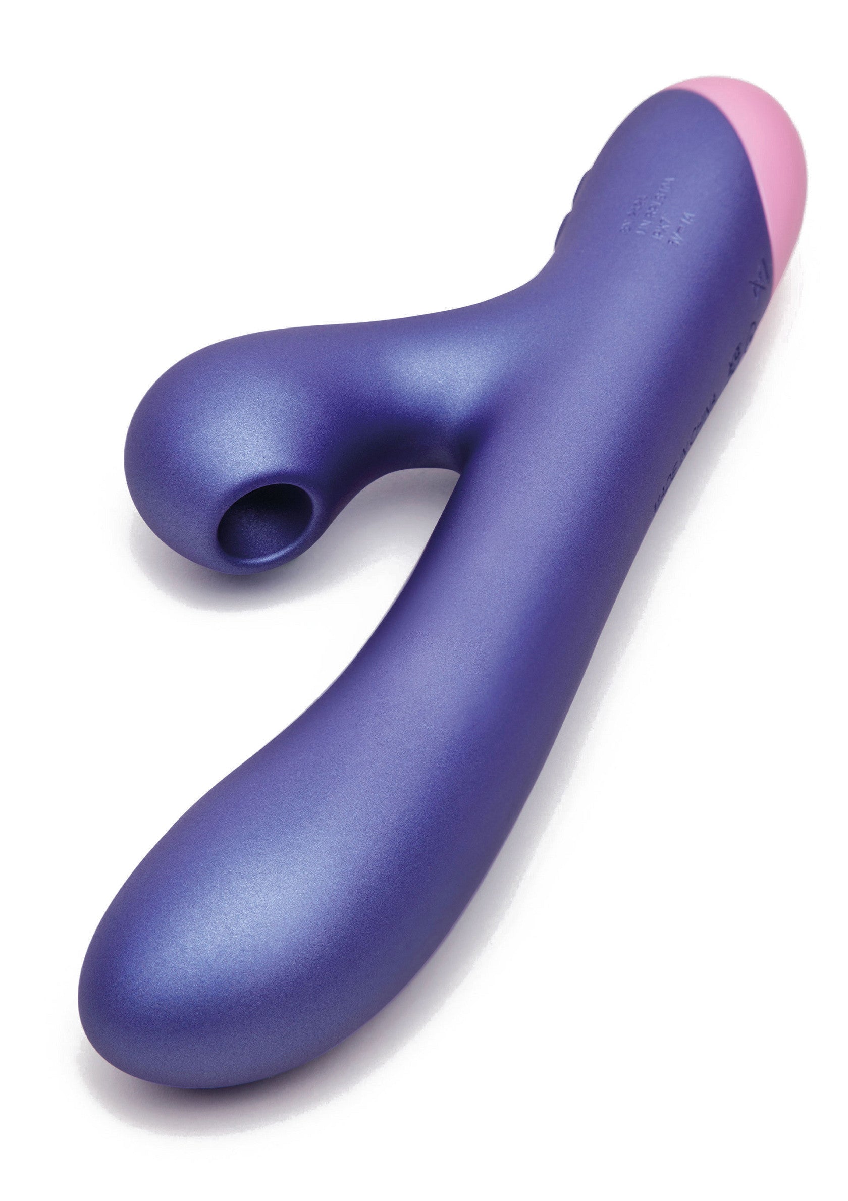 Vibromasseur de couple violet et rose pour le plaisir intime.; Paarse en roze koppel vibrator voor intiem plezier.; Purple and pink couple vibrator for intimate pleasure.
