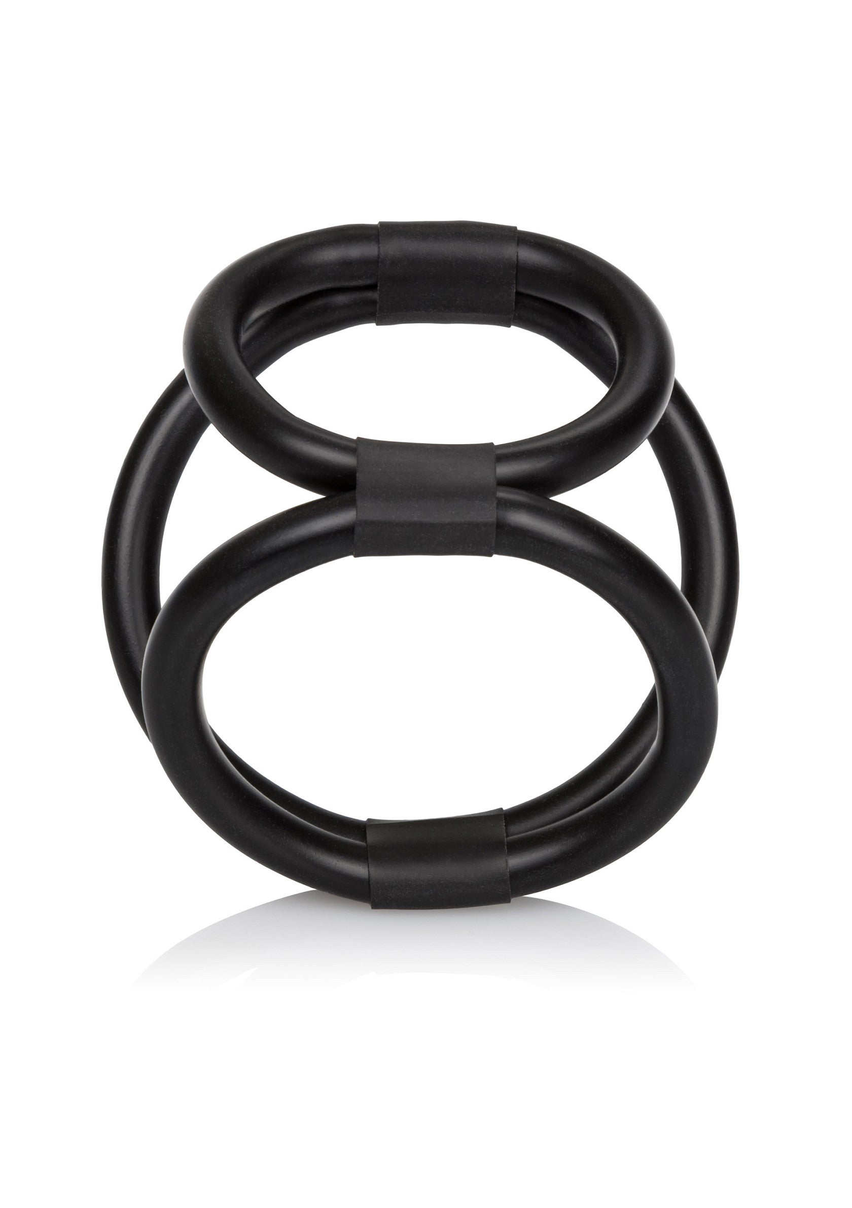 Anneaux noirs entrelacés pour un maintien confortable et élégant. Explorez notre collection d'accessoires érotiques.; Zwarte, in elkaar grijpende ringen voor comfortabele en stijlvolle ondersteuning. Ontdek onze collectie erotische accessoires.; Interlocking black rings for comfortable, stylish support. Explore our erotic accessory collection.