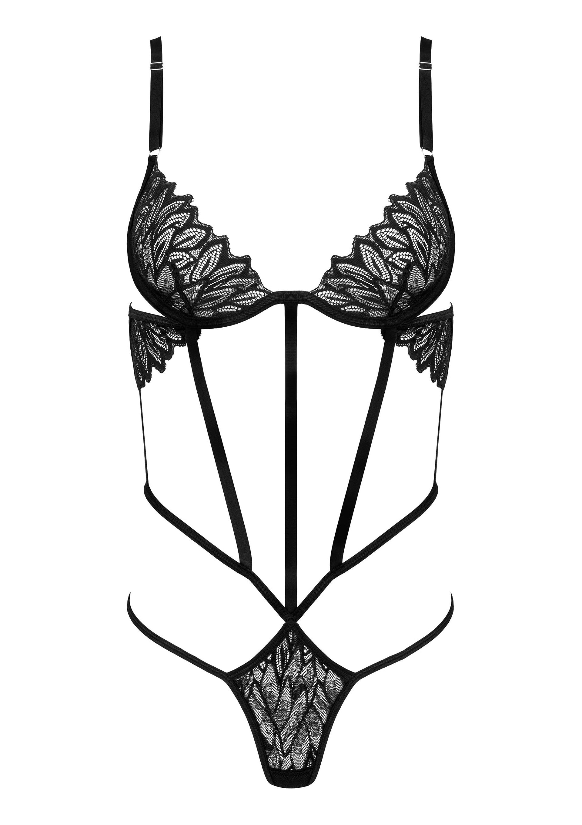 Body en dentelle noire pour femme, lingerie sexy et élégante.; Zwarte kanten body voor dames, sexy en elegante lingerie.; Women's black lace bodysuit, sexy & elegant lingerie.