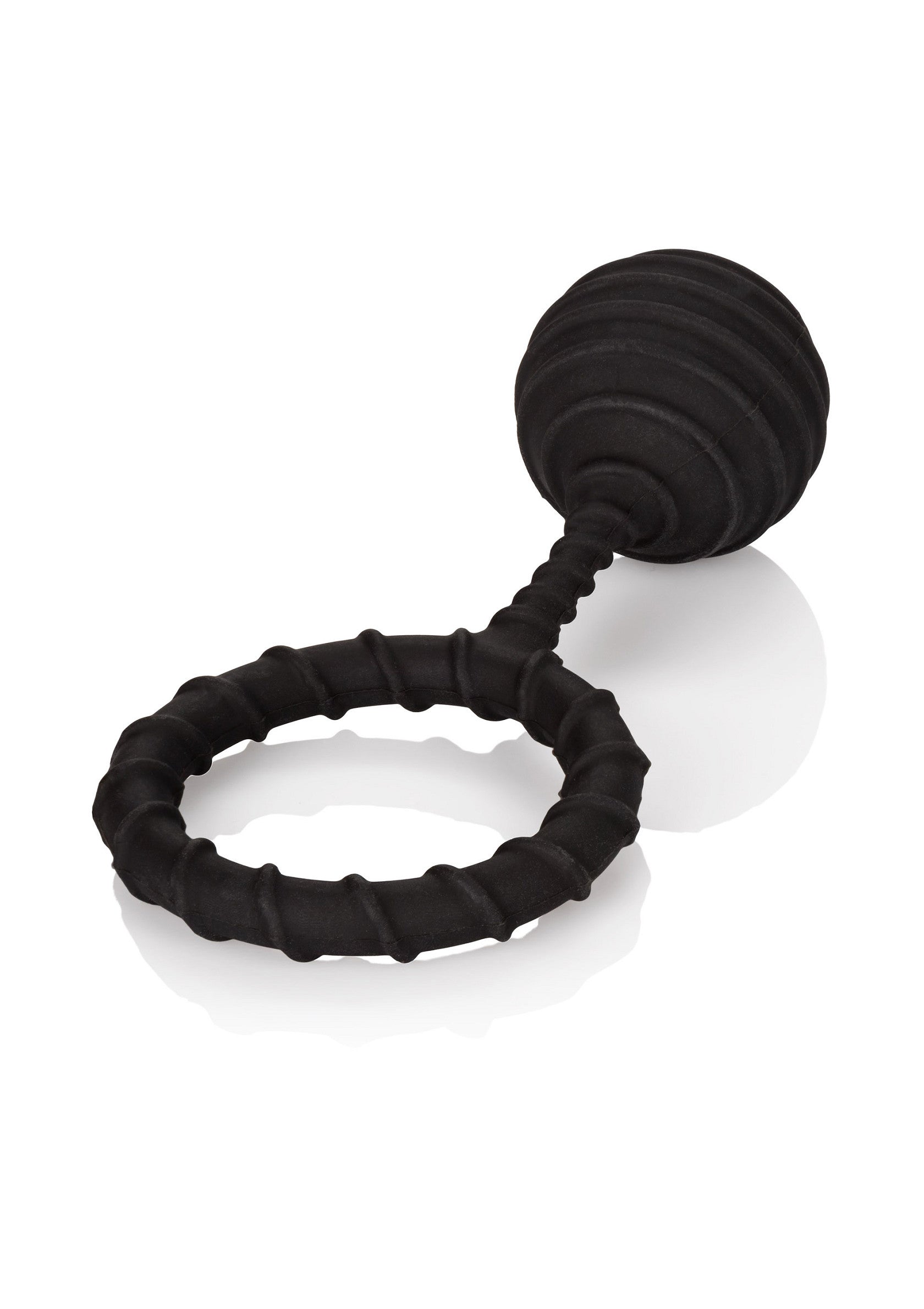 Anneau vibrant noir avec bille texturée pour plus de plaisir.; Zwarte vibrerende ring met getextureerde bal voor extra plezier.; Black vibrating cock ring with textured ball for added pleasure.