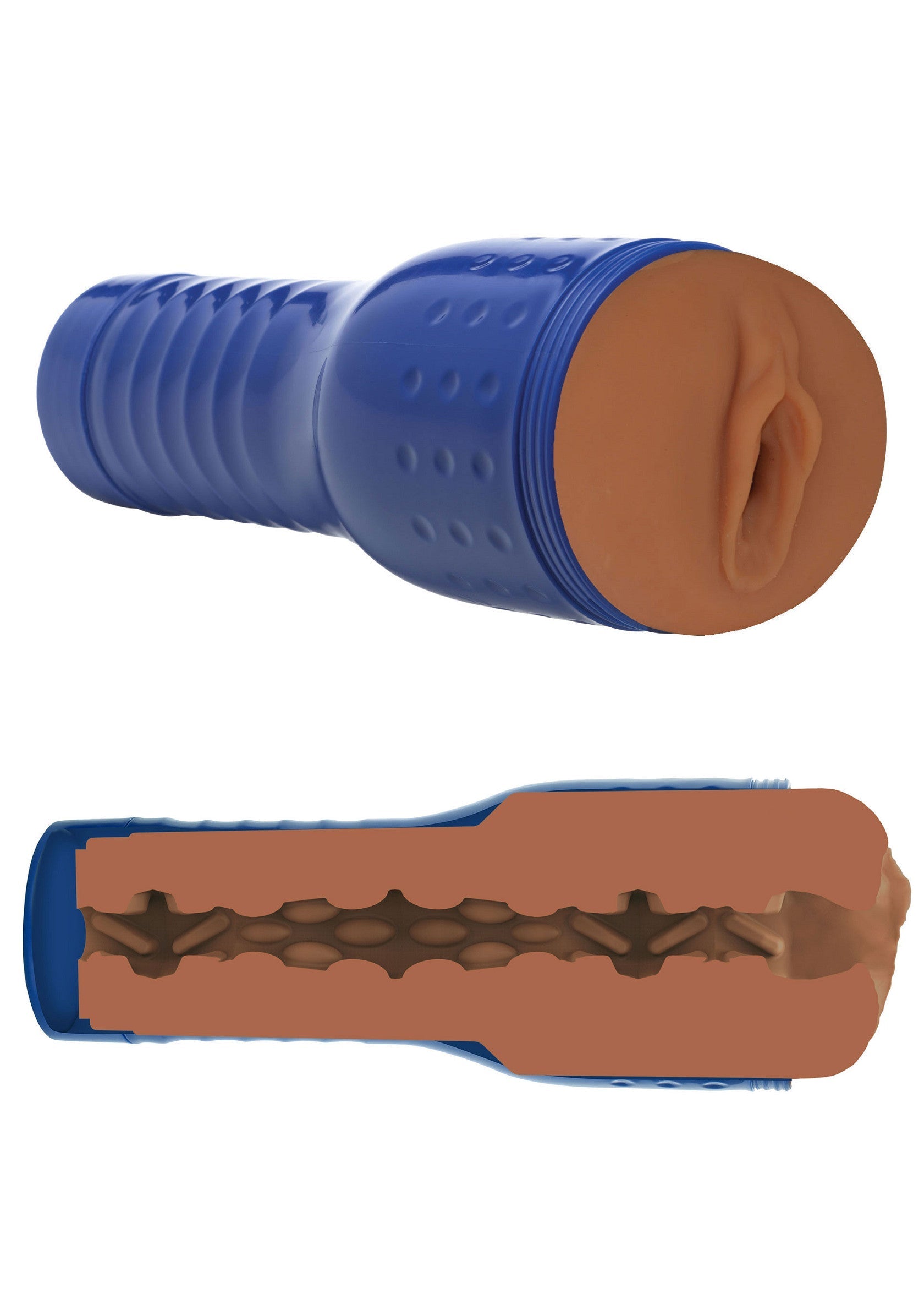 Manchon masturbatoire bleu à texture interne pour une expérience intense.; Blauwe masturbatie sleeve met interne textuur voor een intense ervaring.; Blue masturbator sleeve with internal texture for an intense experience.