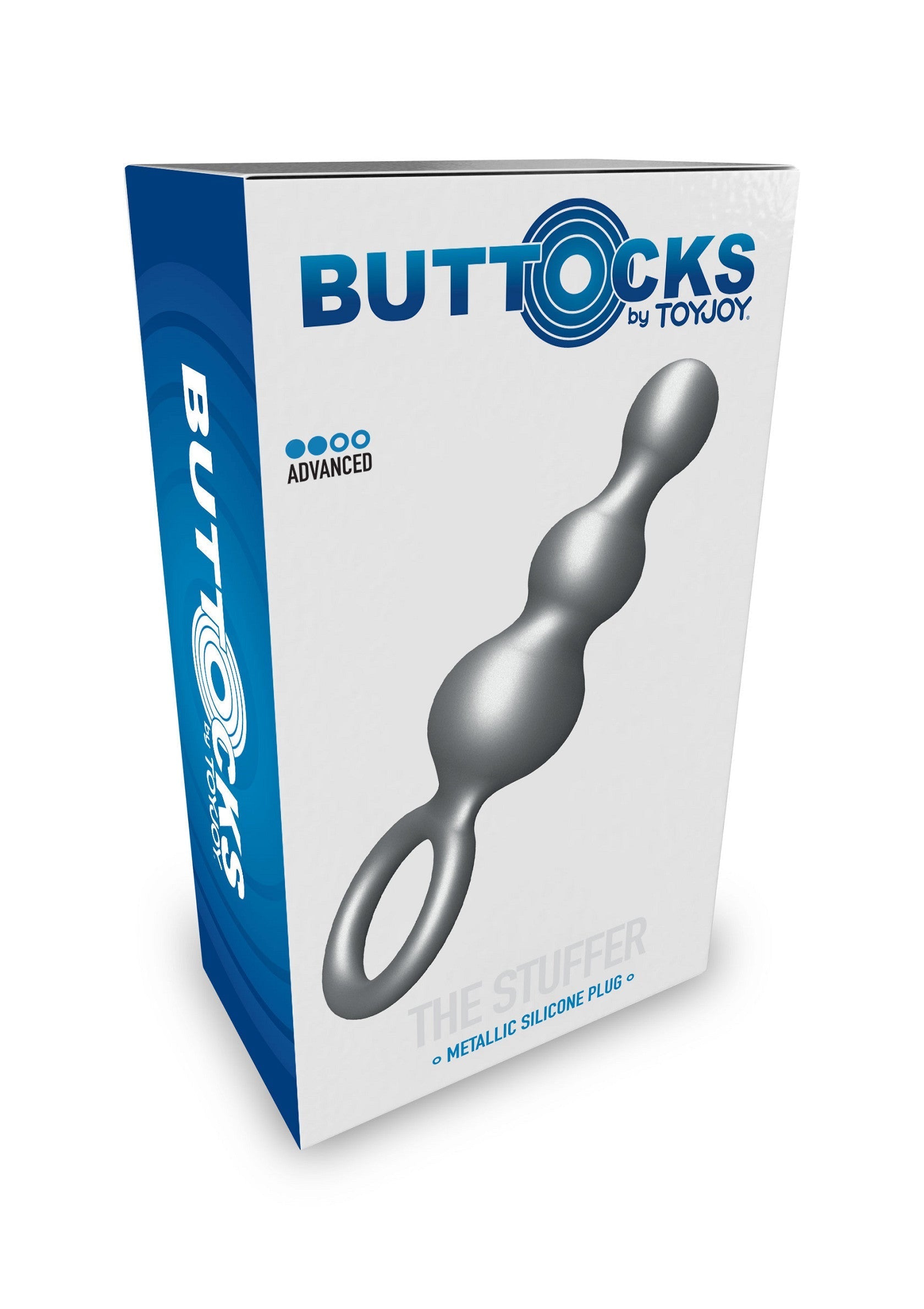 Buttocks by ToyJoy The Stuffer Metallic Silicone Plug, pour un plaisir avancé. Découvrez-le maintenant!; Buttocks by ToyJoy The Stuffer Metallic Silicone Plug, voor gevorderd plezier. Ontdek het nu!; Buttocks by ToyJoy The Stuffer Metallic Silicone Plug, advanced pleasure. Discover it now!