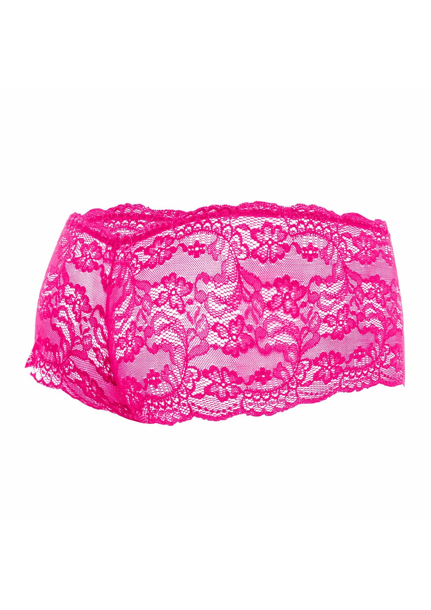 Culotte en dentelle rose vif, féminine et séduisante. Parfait pour une lingerie glamour.; Felroze kanten slipje, vrouwelijk en verleidelijk. Perfect voor glamour lingerie.; Bright pink lace panty, feminine and seductive. Perfect for glamorous lingerie.