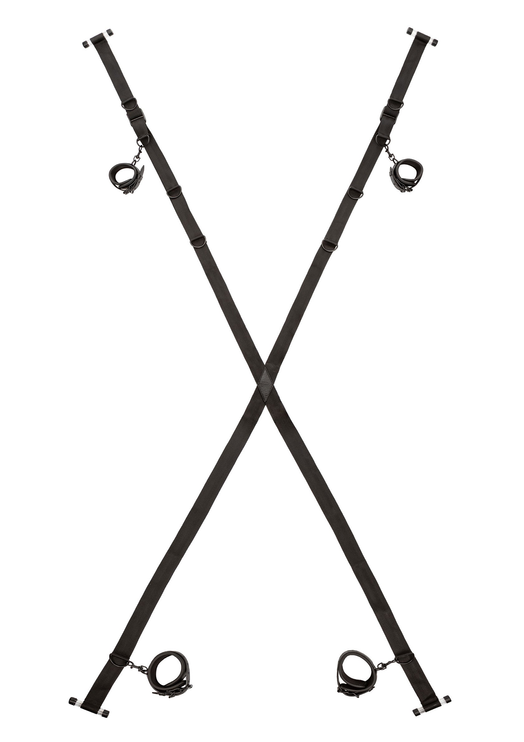 Croix de bondage noire avec menottes ajustables, pour des jeux de rôle SM.; Zwart bondage kruis met verstelbare handboeien, voor SM rollenspellen.; Black bondage cross with adjustable handcuffs, for SM role-playing games.