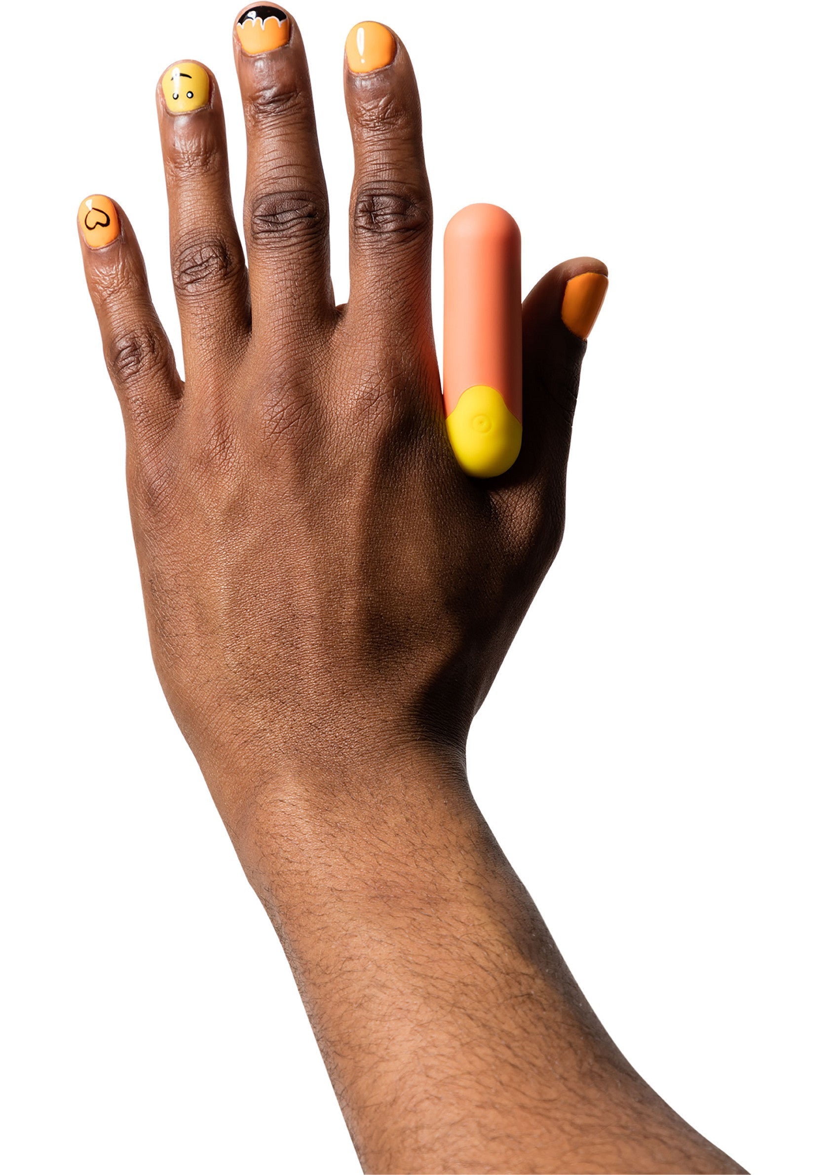 Vibromasseur à doigt coloré, pour un plaisir intense et discret. Design original avec motifs peints sur les ongles. ; Kleurrijke vinger vibrator voor discreet genot. Origineel ontwerp met motieven op de nagels.; Colorful finger vibrator for discreet pleasure. Original design with patterns painted on the nails.