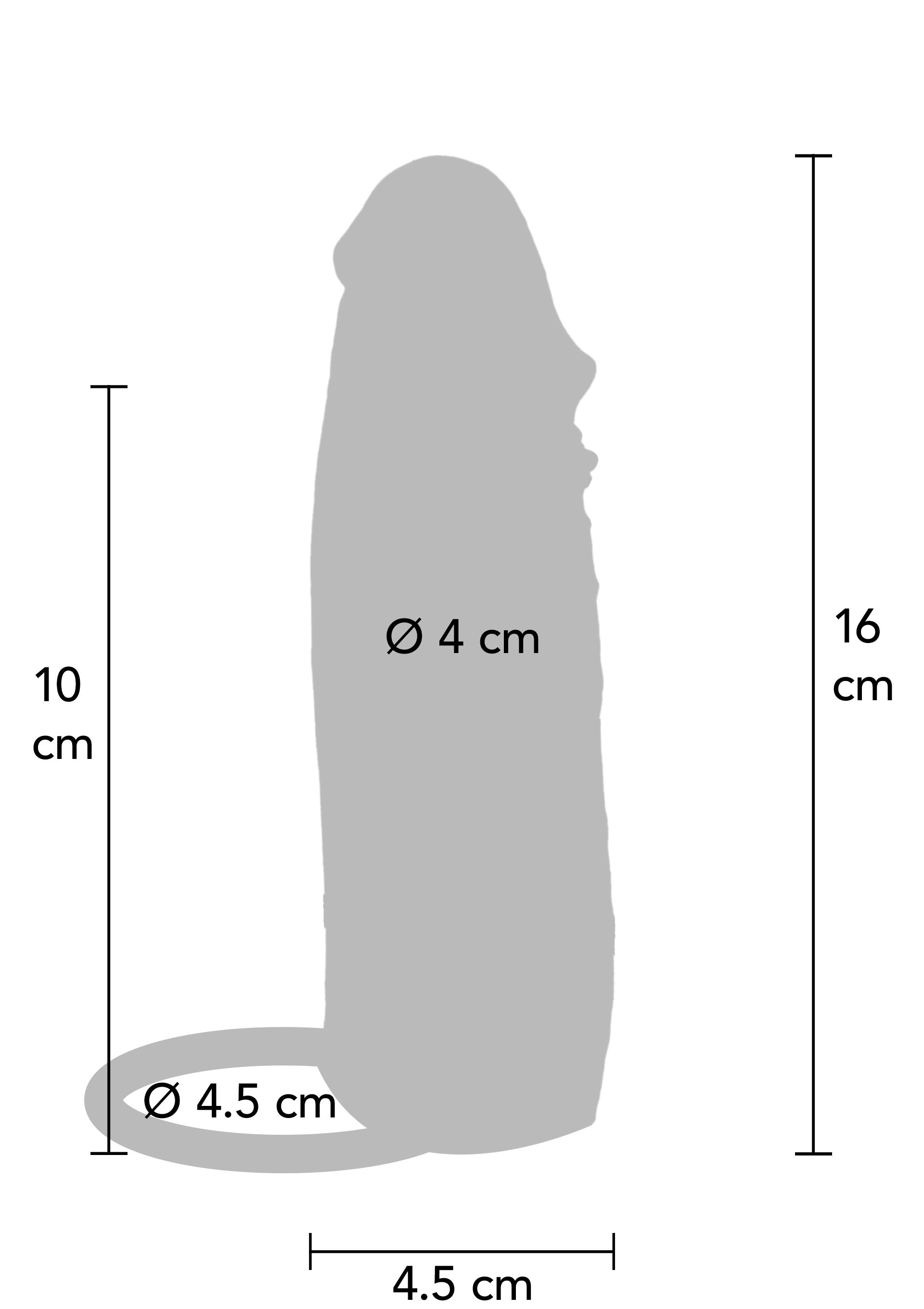 Schéma technique d'un sextoy avec dimensions. Dimensions du produit : 16 cm de hauteur, 4 cm de diamètre.; Technische tekening van seksspeeltje met afmetingen. Productafmetingen: 16 cm hoog, 4 cm diameter.; Technical diagram of sex toy with dimensions. Product dimensions: 16 cm high, 4 cm diameter.