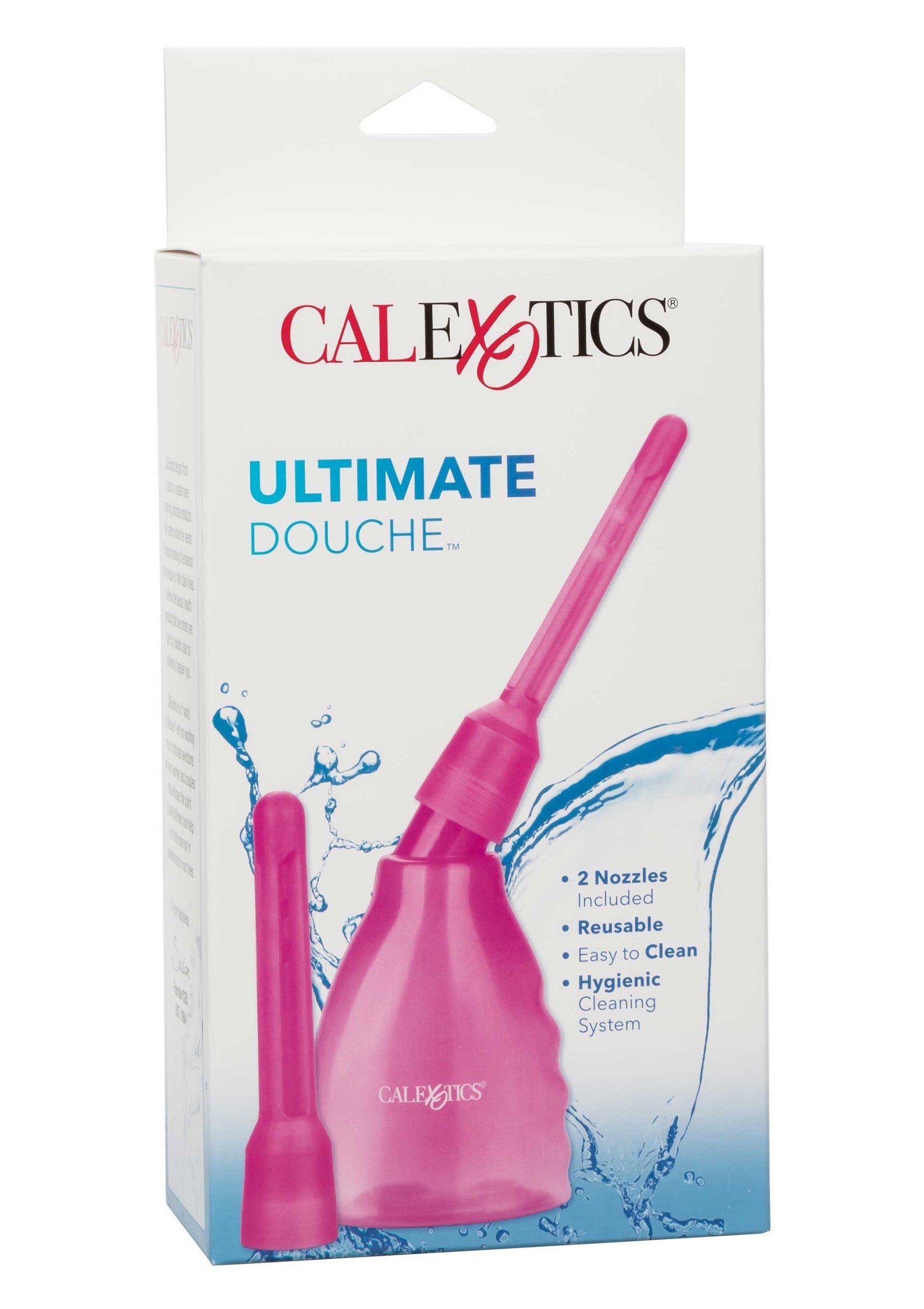 CalExotics Ultimate Douche, kit de nettoyage hygiénique réutilisable avec 2 embouts. Facile à nettoyer.; CalExotics Ultimate Douche, herbruikbare hygiënische reinigingsset met 2 mondstukken. Makkelijk schoon te maken.; CalExotics Ultimate Douche, reusable hygienic cleansing kit with 2 nozzles. Easy to clean.