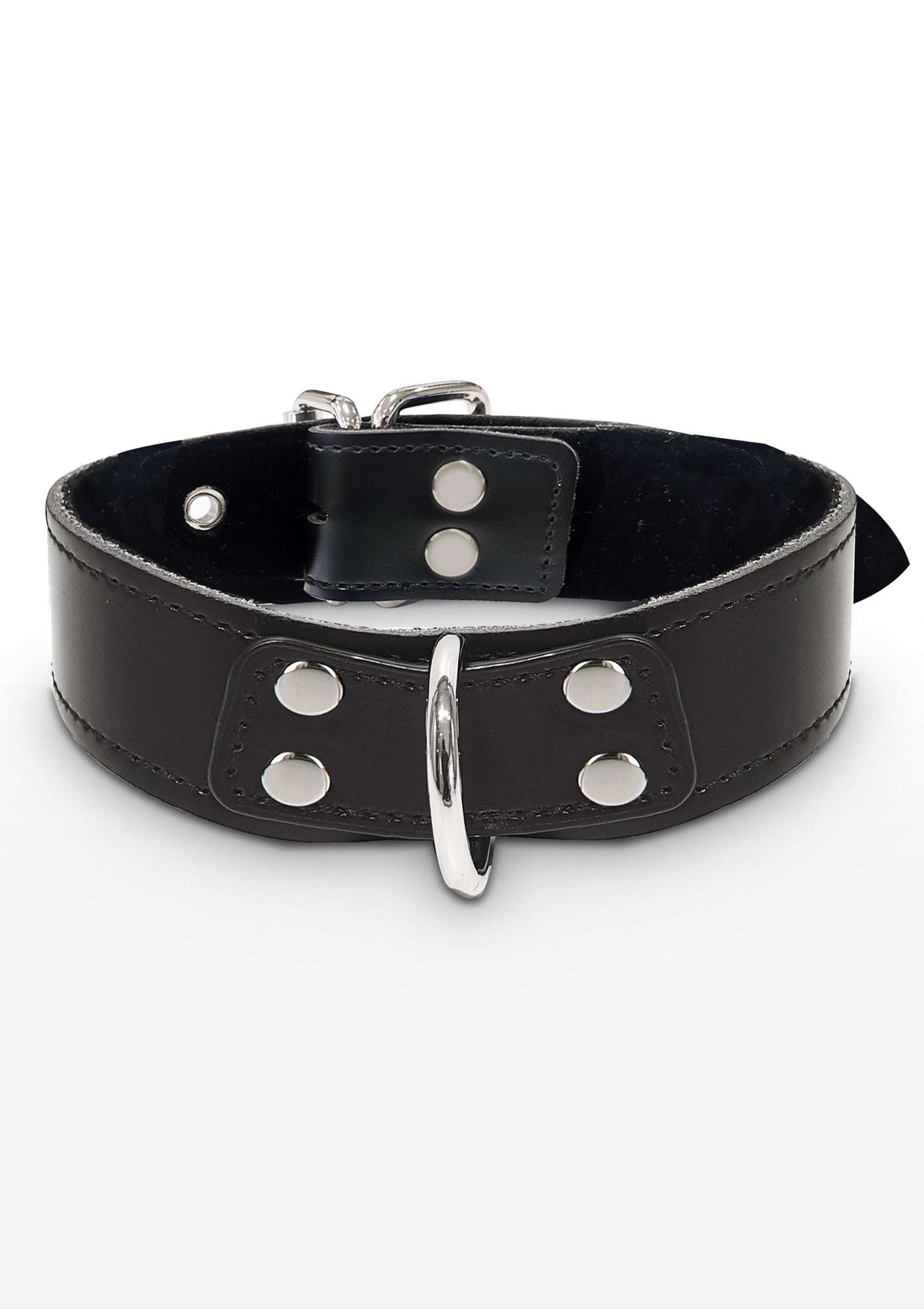 Collier en cuir noir robuste avec anneau en métal pour accessoires, parfait pour un style audacieux.; Stevige zwarte leren halsband met metalen ring voor accessoires, perfect voor een gedurfde stijl.; Sturdy black leather collar with metal ring for accessories, perfect for a bold style.