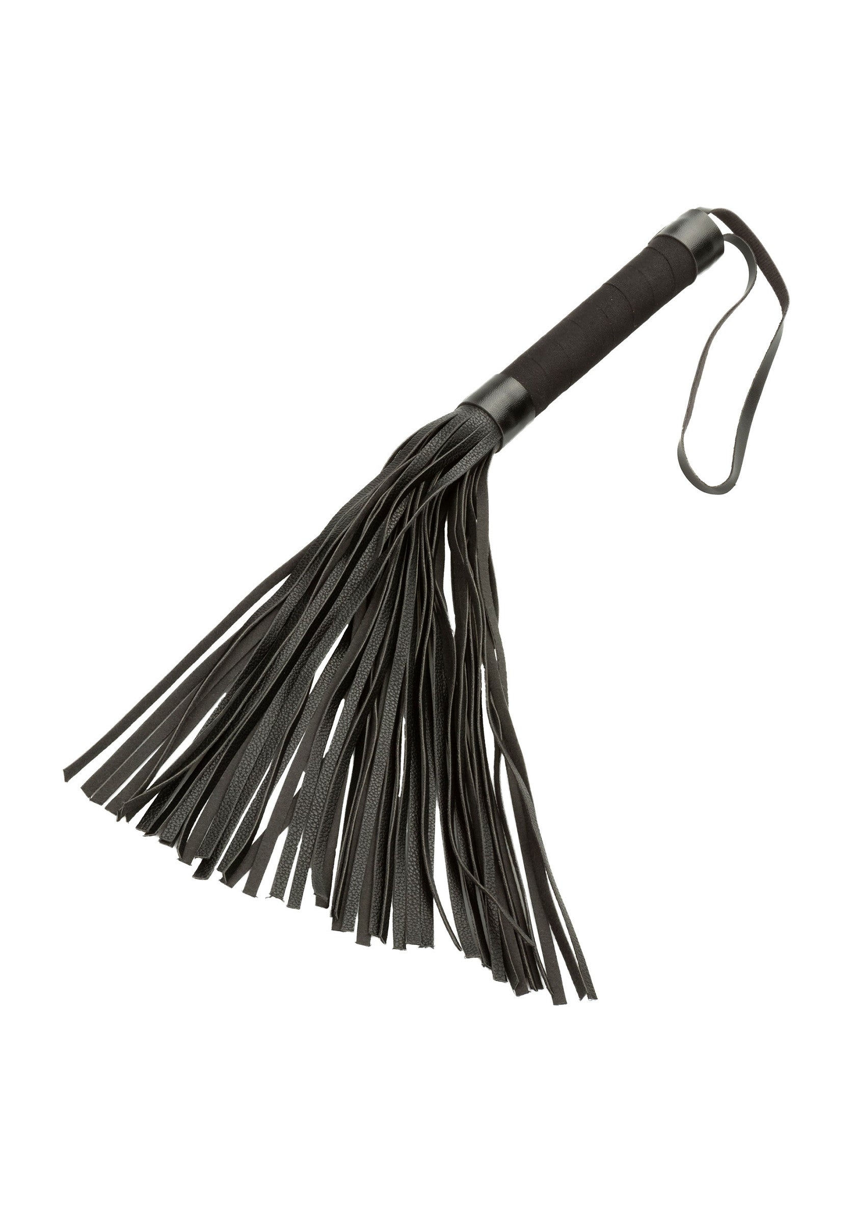 Cravache en cuir noir pour jeux coquins. Accessoire de séduction et de plaisir pour adultes.; Zwarte leren zweep voor ondeugende spelletjes. Verleidings- en plezieraccessoire voor volwassenen.; Black leather flogger for playful games. Adult pleasure & seduction accessory.