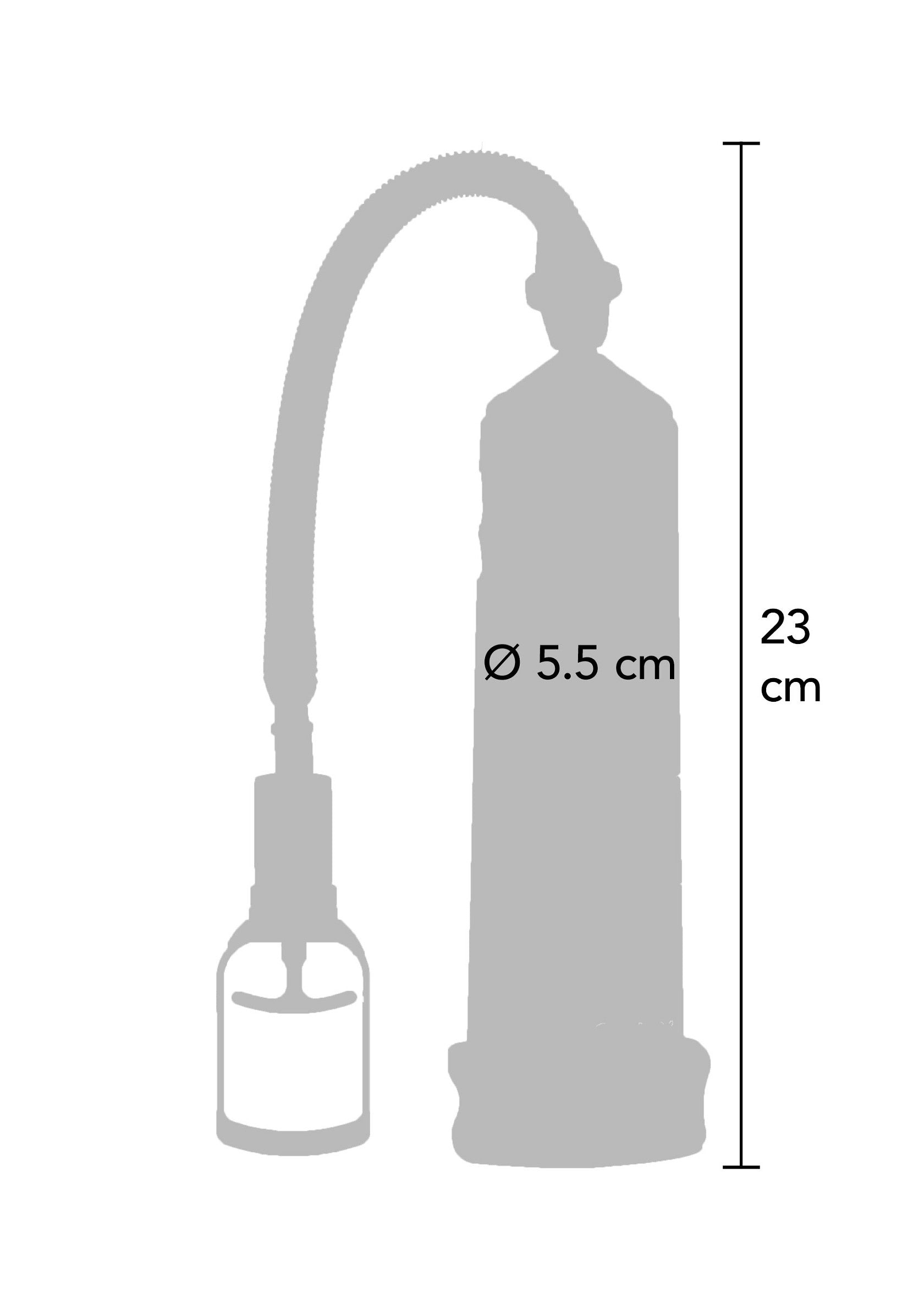 Pompe à pénis pour l'amélioration de la taille. Diamètre de 5.5 cm et hauteur de 23 cm.; Penis pomp voor vergroting. Diameter van 5.5 cm en een hoogte van 23 cm.; Penis pump for enhancement. Diameter of 5.5 cm and a height of 23 cm.