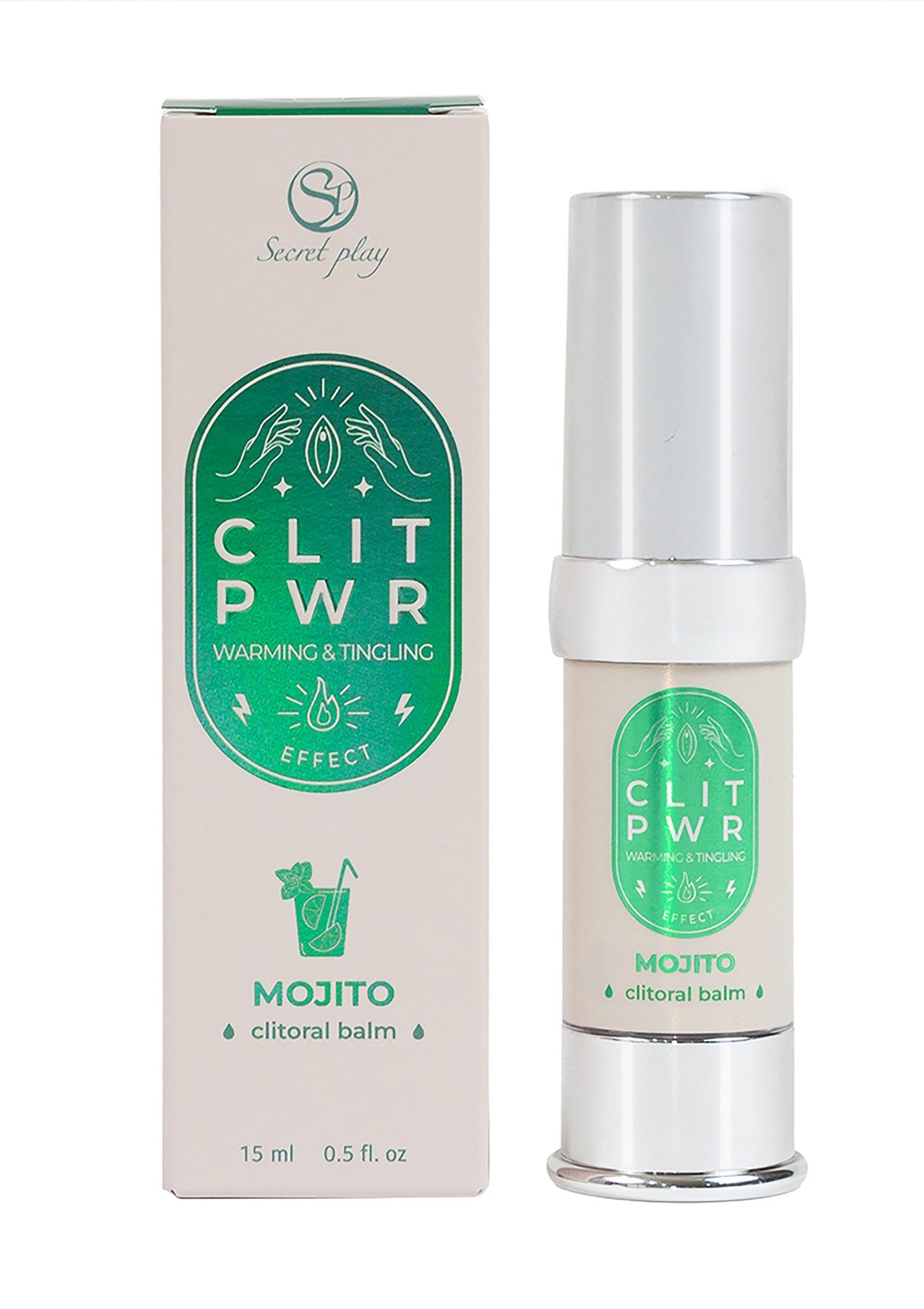 Secret Play Clit PWR Mojito, baume clitoridien chauffant et stimulant. Effet Mojito rafraîchissant pour des sensations intenses.; Secret Play Clit PWR Mojito, verwarmende en tintelende clitorisbalsem. Verfrissend Mojito-effect voor intense sensaties.; Secret Play Clit PWR Mojito clitoral balm. Warming & tingling effect. Refreshing Mojito for intense sensations.