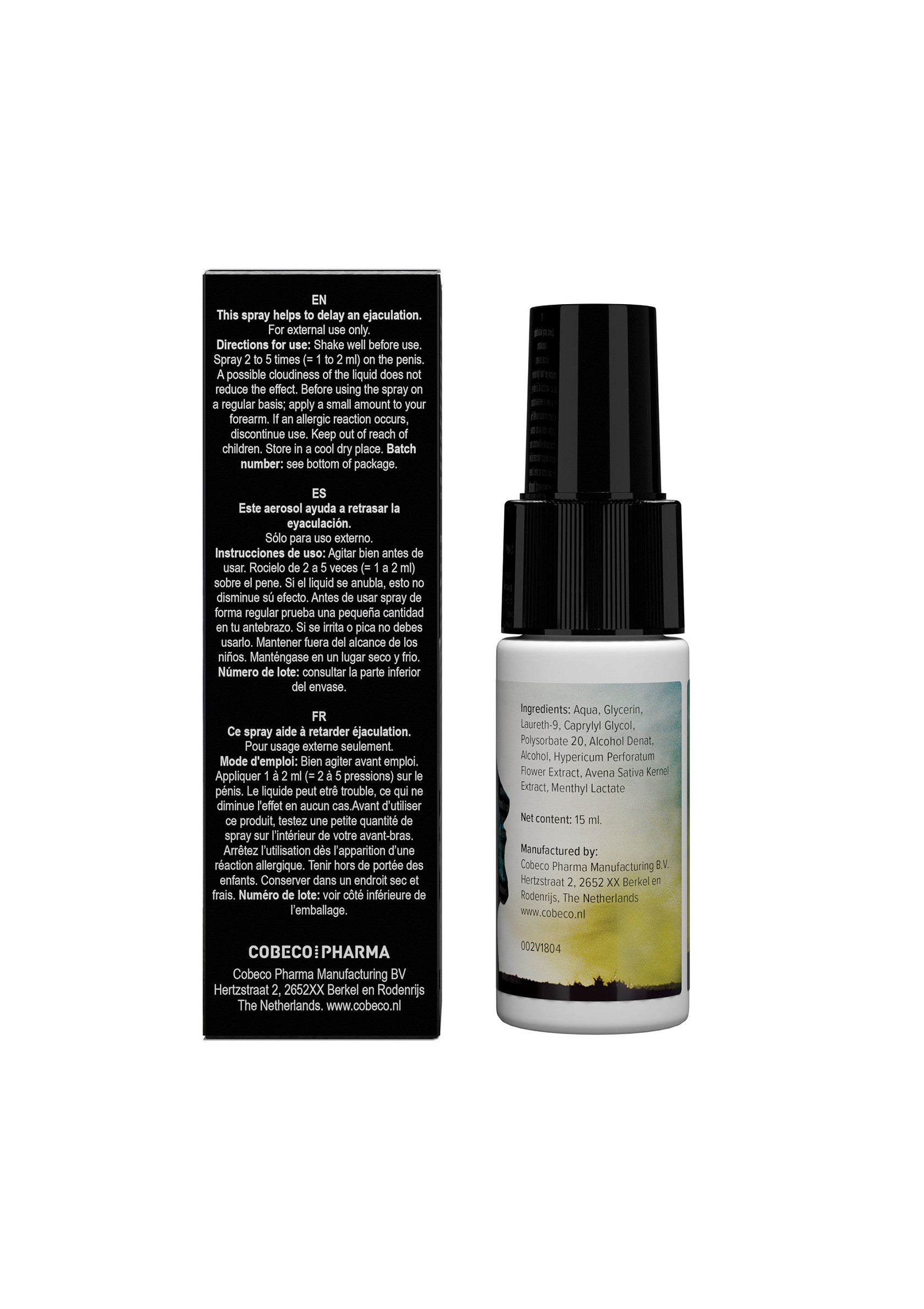Spray retardateur pour homme. Prolongez le plaisir et maîtrisez l'éjaculation. Discrétion et efficacité garanties.; Vertragende spray voor mannen. Verleng het plezier en beheers de ejaculatie. Discretie en efficiëntie gegarandeerd.; Delay spray for men. Prolong the pleasure and control ejaculation. Guaranteed discretion and efficiency.