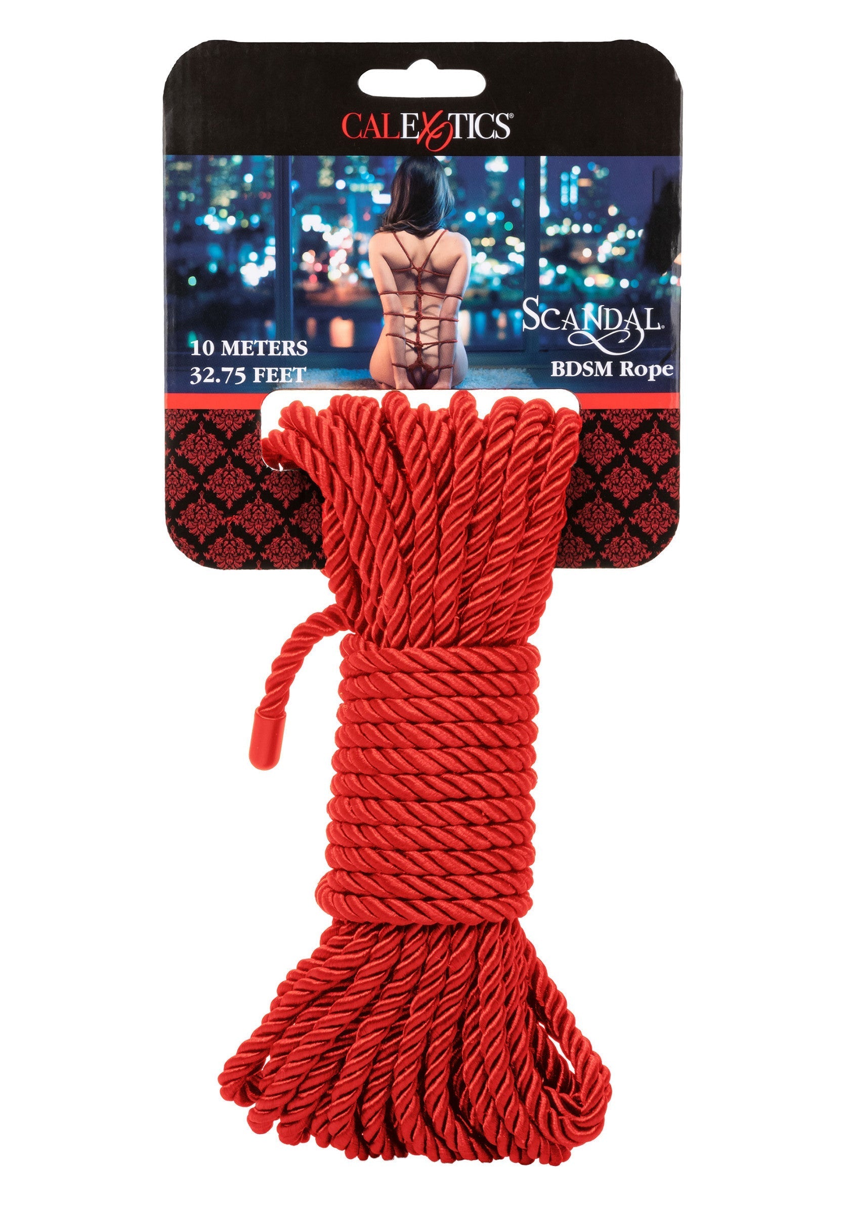 Corde BDSM rouge 'Scandal' Calexotics, 10 mètres. Pour des jeux coquins et des expériences sensuelles. Amusez-vous !; Calexotics 'Scandal' Rode BDSM touw, 10 meter. Voor spannende spelletjes en sensuele ervaringen. Veel plezier!; Calexotics 'Scandal' Red BDSM Rope, 10 meters. For exciting games and sensual experiences. Have fun!
