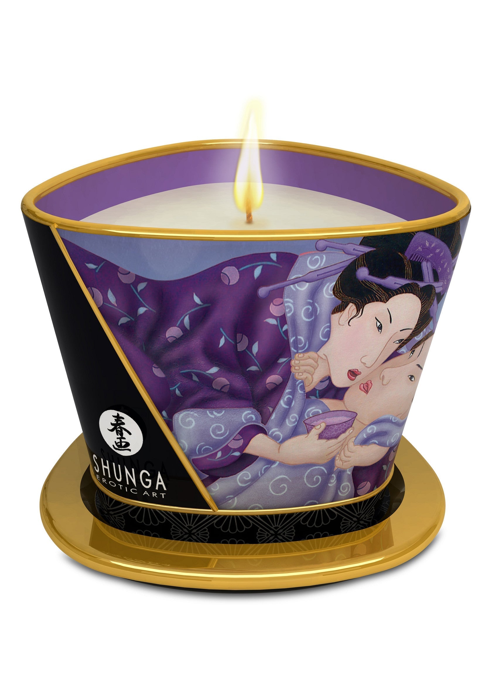 Bougie parfumée Shunga avec illustration érotique. Ambiance romantique assurée !; Shunga geurkaars met erotische illustratie. Garandeert een romantische sfeer!; Shunga scented candle with erotic illustration. Guaranteed romantic atmosphere!