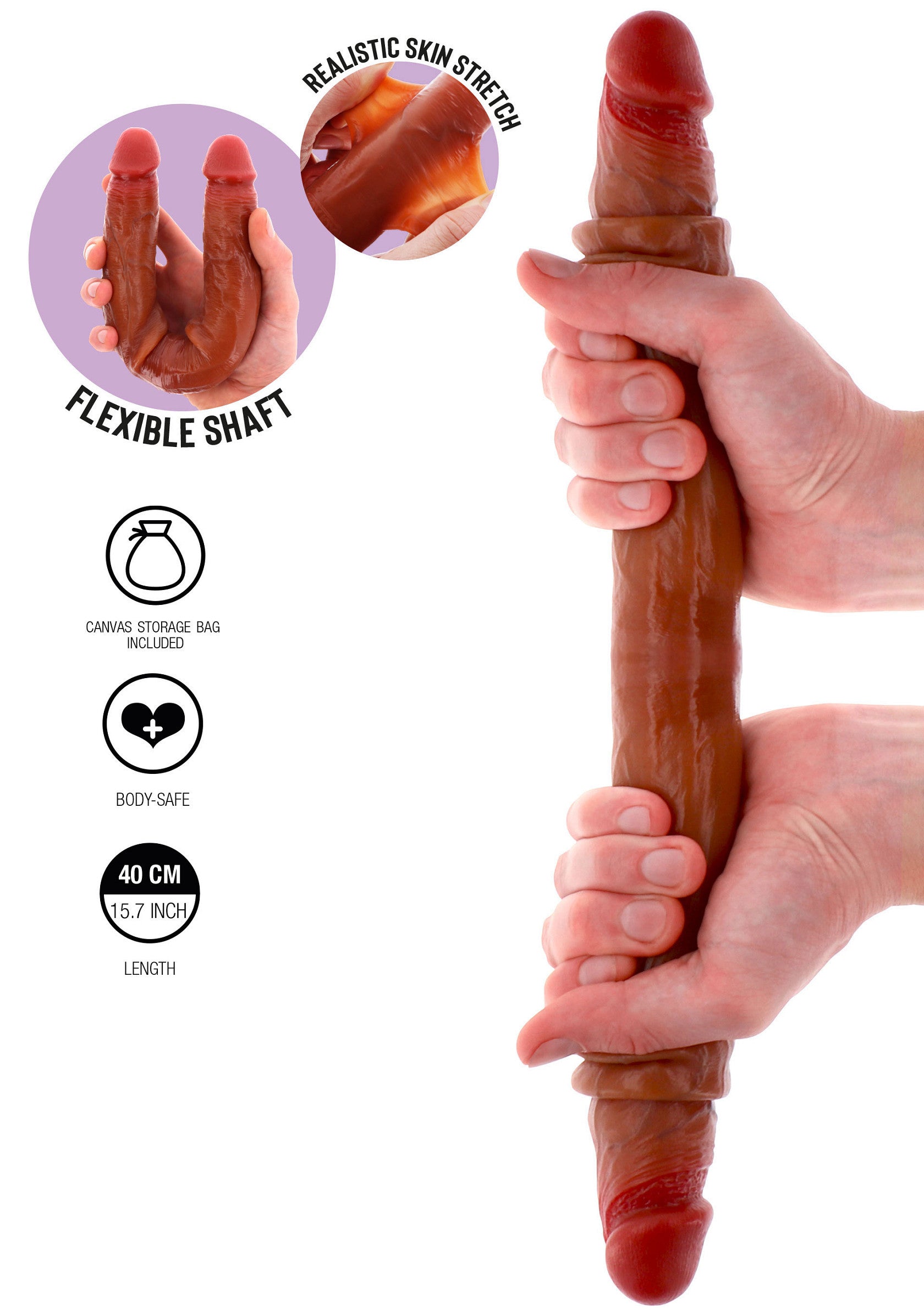 Jouet réaliste avec un manche flexible et une texture extensible pour un plaisir intense. Sac de rangement inclus.; Realistisch speeltje met flexibele schacht en rekbare textuur voor intens plezier. Inclusief opbergzak.; Realistic toy with a flexible shaft and stretchable texture for intense pleasure. Storage bag included.