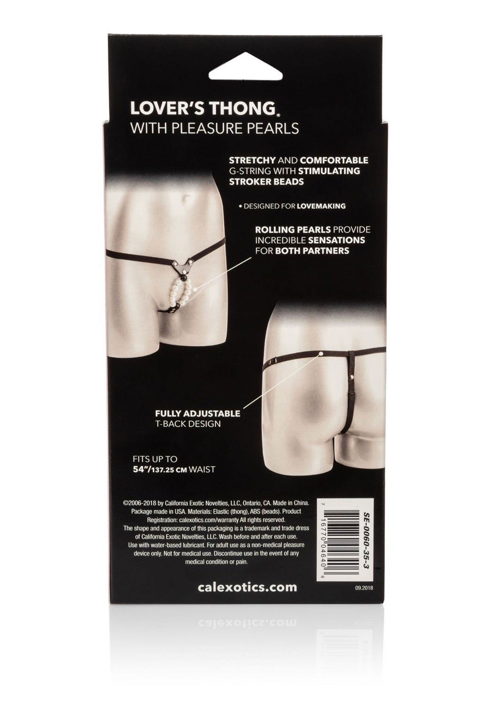 String perlé érotique pour couple CalExotics, design ajustable, jusqu'à 137cm de tour de taille.; CalExotics Lover's Thong met parels, verstelbaar, tot 137cm taille. Sensuele string voor koppels.; CalExotics Lover's Thong with pleasure pearls. Adjustable design, fits up to 54" waist. Sensual couple's thong.