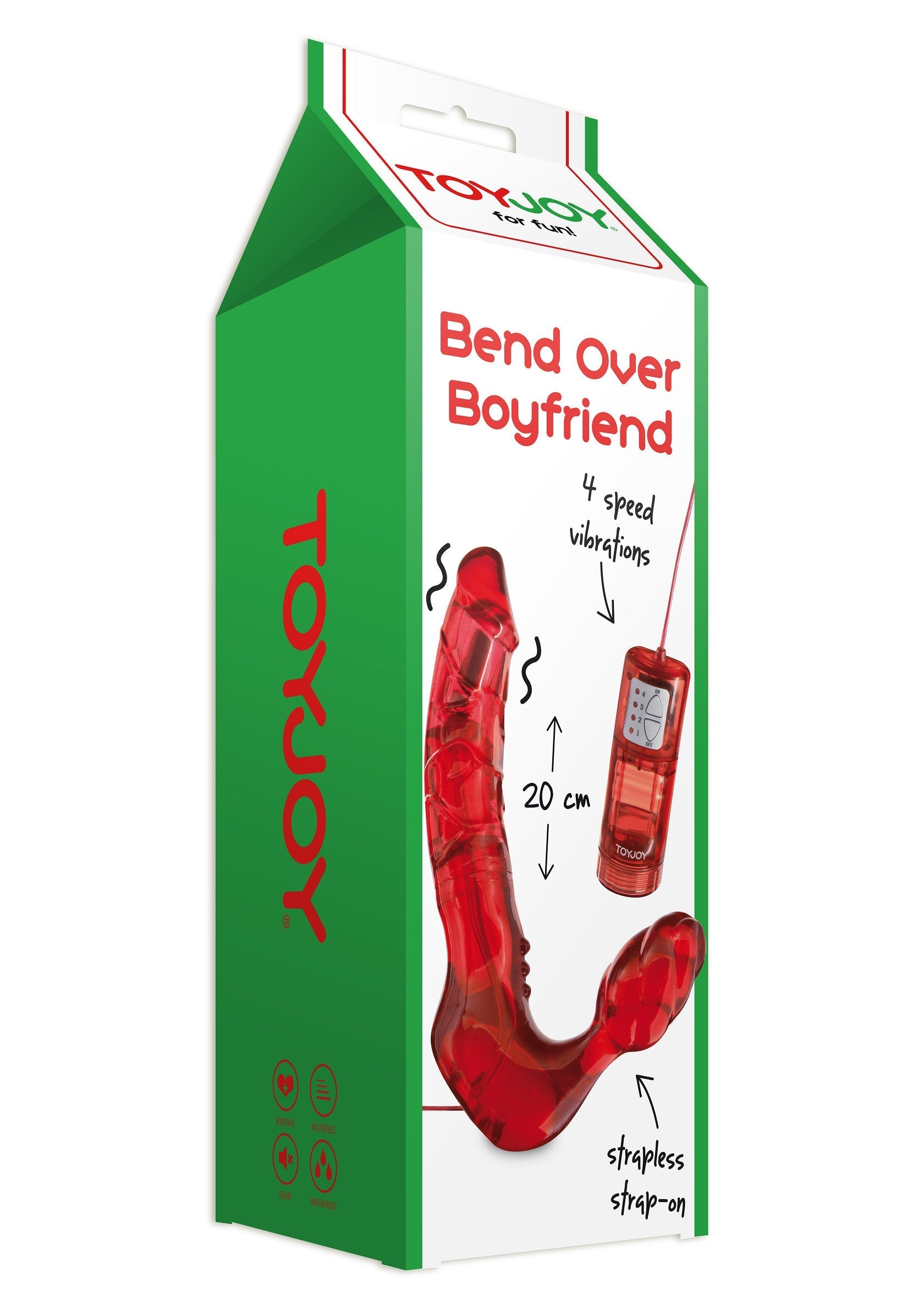 ToyJoy Bend Over Boyfriend, gode vibrant strapless de 20 cm avec télécommande. 4 vitesses pour un plaisir garanti !; ToyJoy Bend Over Boyfriend, 20 cm strapless vibrator met afstandsbediening. 4 snelheden voor gegarandeerd plezier!; ToyJoy Bend Over Boyfriend, 20cm strapless vibrating dildo with remote control. 4 speeds for guaranteed pleasure!
