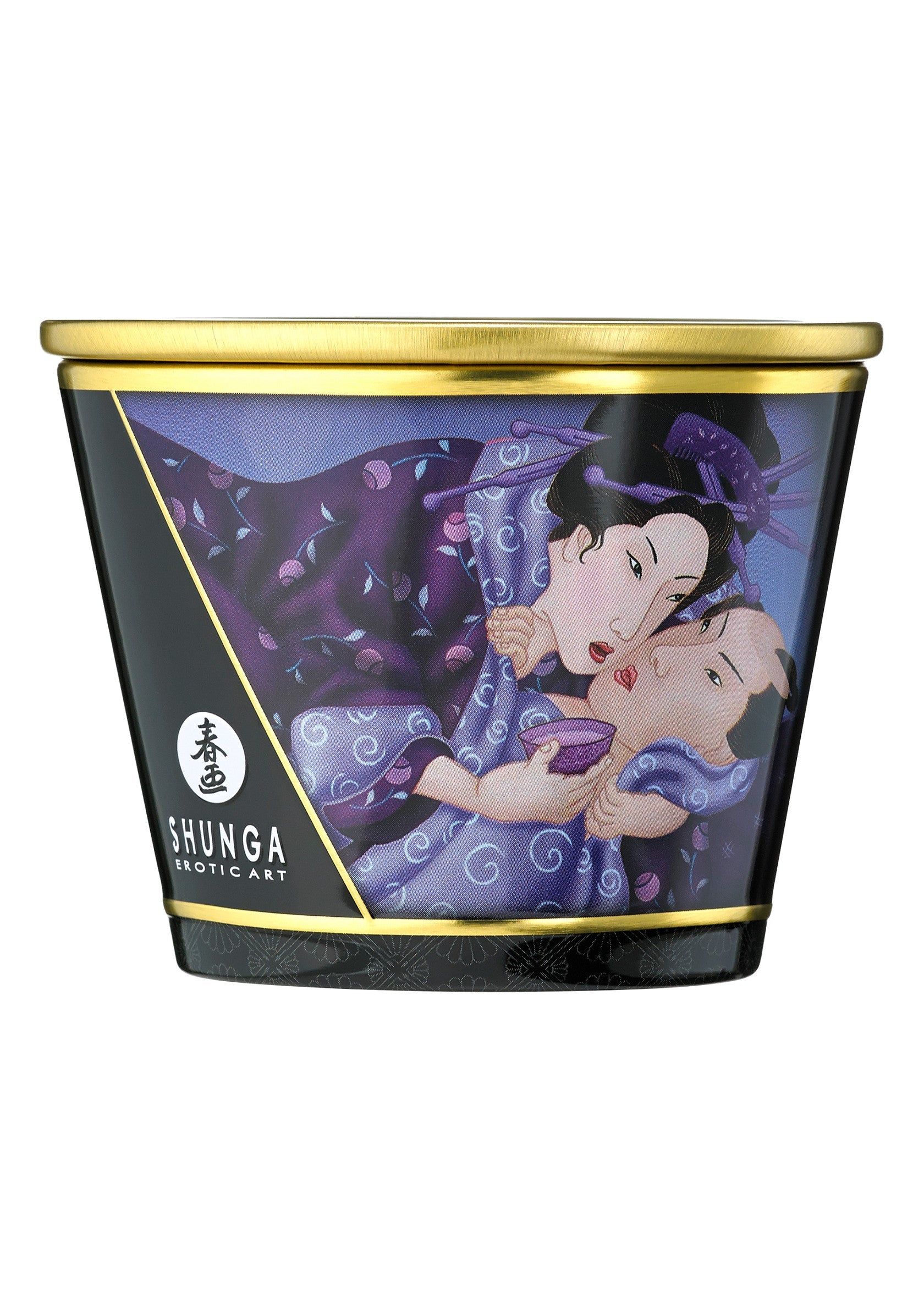 Bougie parfumée Shunga art érotique. Ambiance sensuelle & parfum subtil. Idéal pour un cadeau coquin.; Shunga geurkaars erotische kunst. Sensuele sfeer & subtiele geur. Ideaal als stout cadeau.; Shunga scented candle erotic art. Sensual atmosphere & subtle scent. Ideal as a naughty gift.
