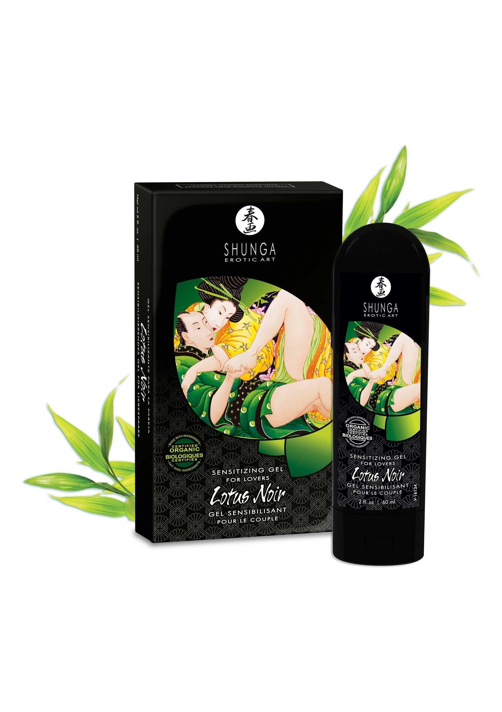 Shunga Lotus Noir, gel sensibilisant pour couples. Découvrez une intimité sensuelle avec ce gel de qualité.; Shunga Lotus Noir, stimulerende gel voor koppels. Ontdek sensuele intimiteit met deze kwaliteitsvolle gel.; Shunga Lotus Noir, arousing gel for couples. Discover sensual intimacy with this high-quality gel.