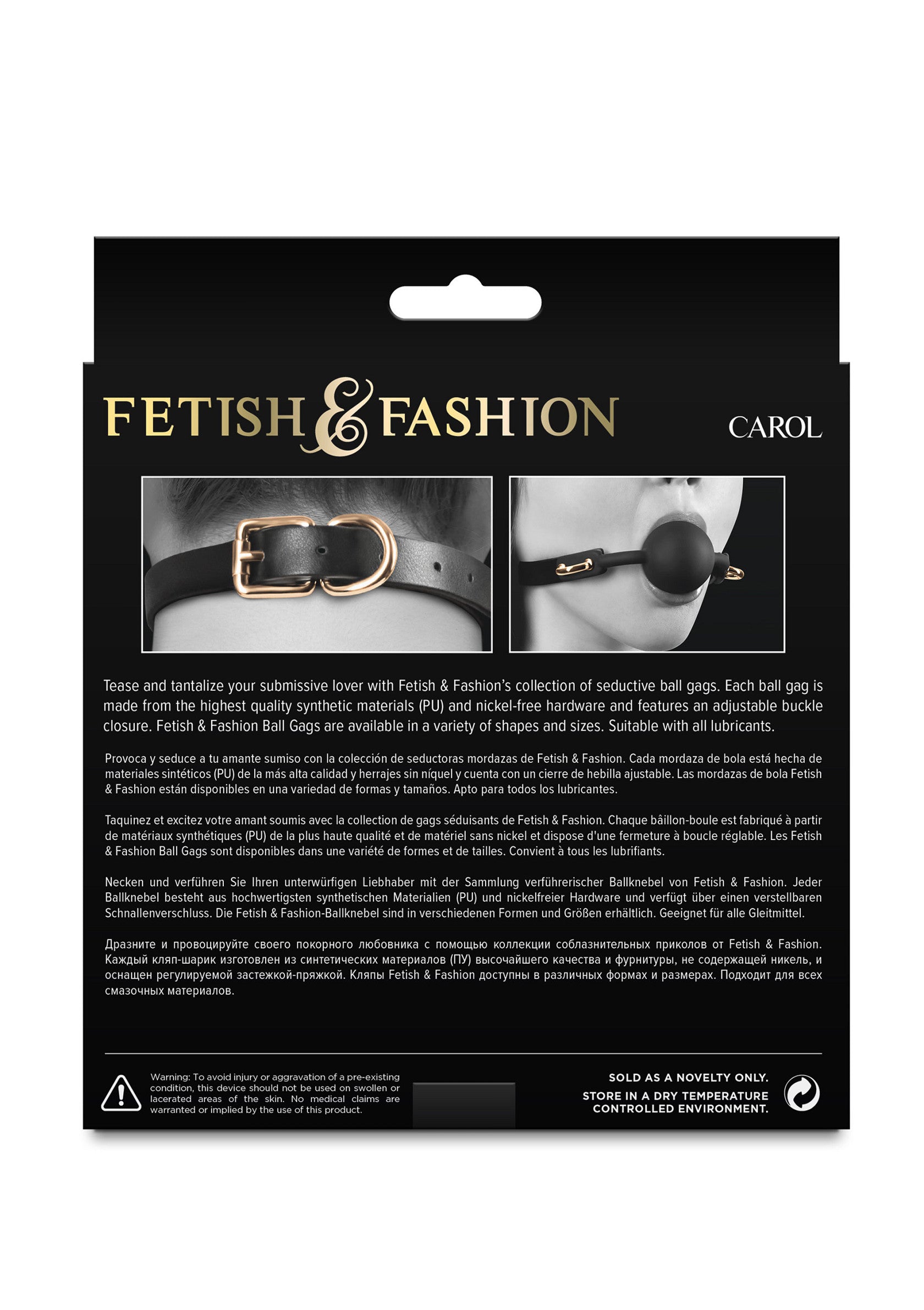 Coffret Fetish & Fashion Carol : gag ball de qualité, ajustable et parfait pour les jeux de soumission.; Fetish & Fashion Carol balgag: kwaliteitsknevel, verstelbaar en perfect voor submission games.; Fetish & Fashion Carol box: quality ball gag, adjustable and perfect for submission games.